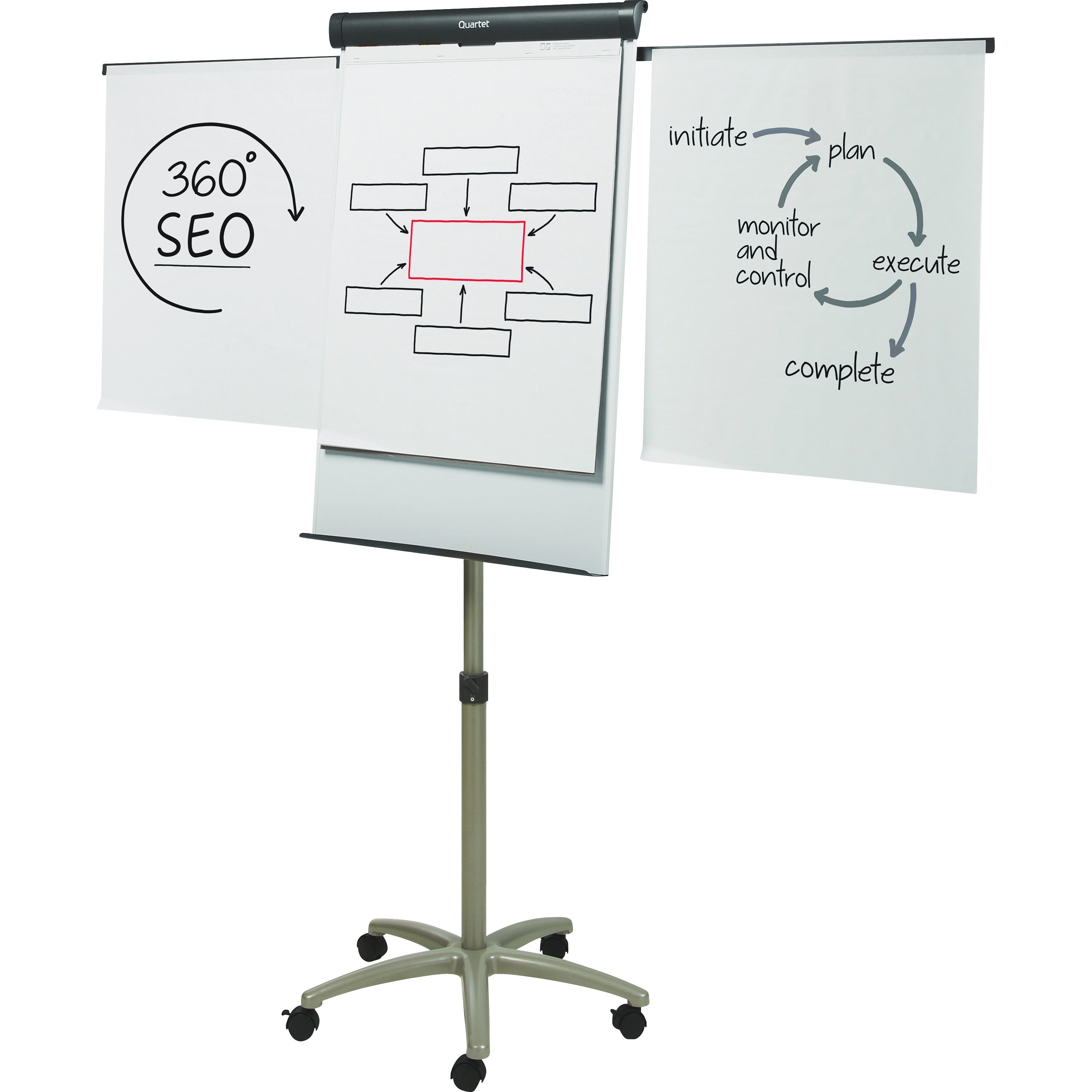 Quartet Compass Nano-Clean Magnetic Mobile Presentation Easel - 36" (3 ft) Width x 24" (2 ft) Height - White Painted Steel Surface - Graphite Aluminum Frame - Horizontal - Magnetic - 1 Each -