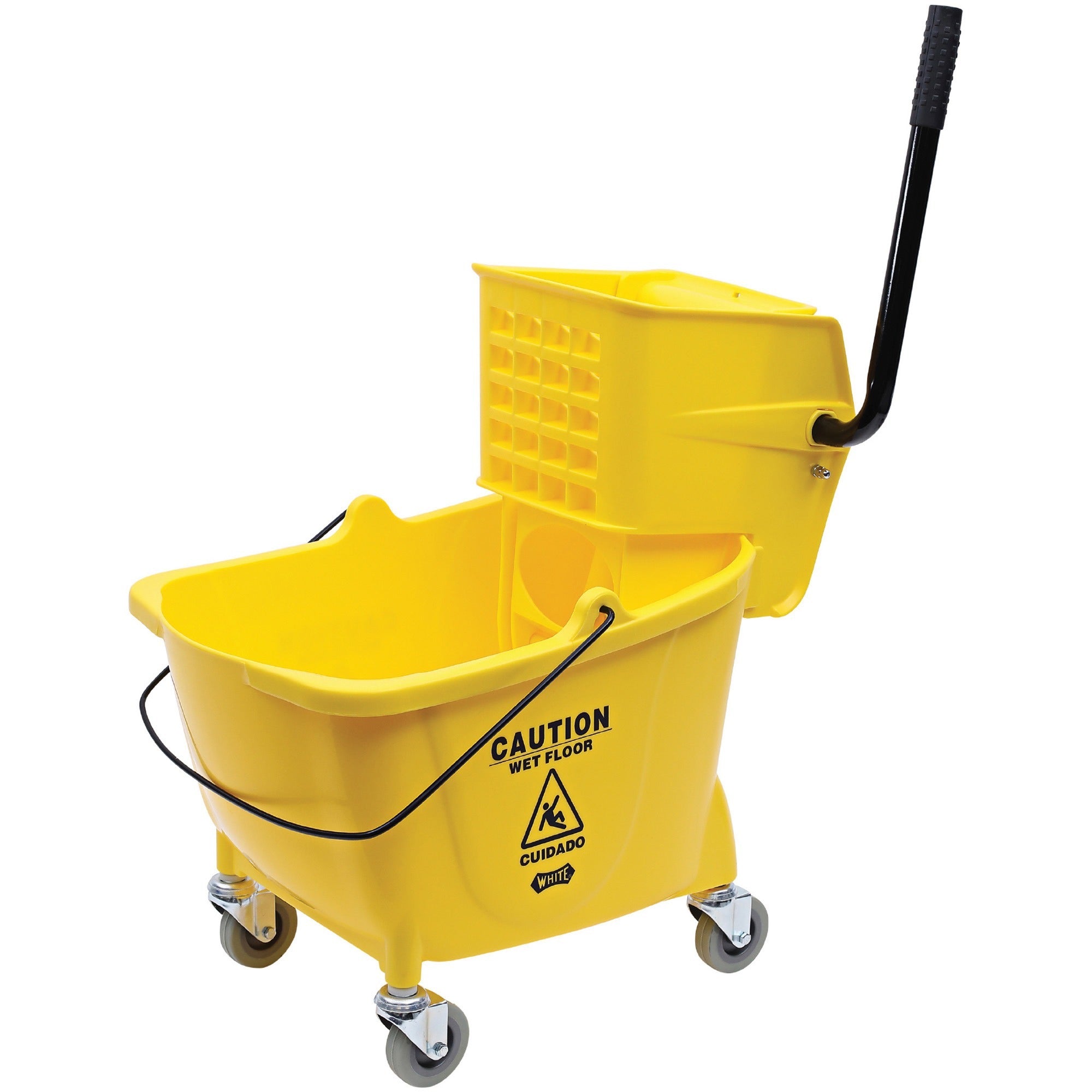 Genuine Joe 35-quart Side Press Mop Bucket & Wringer Combo - 8.75 gal - Caster - 21" x 16" x 14" - Yellow - 1 Each -