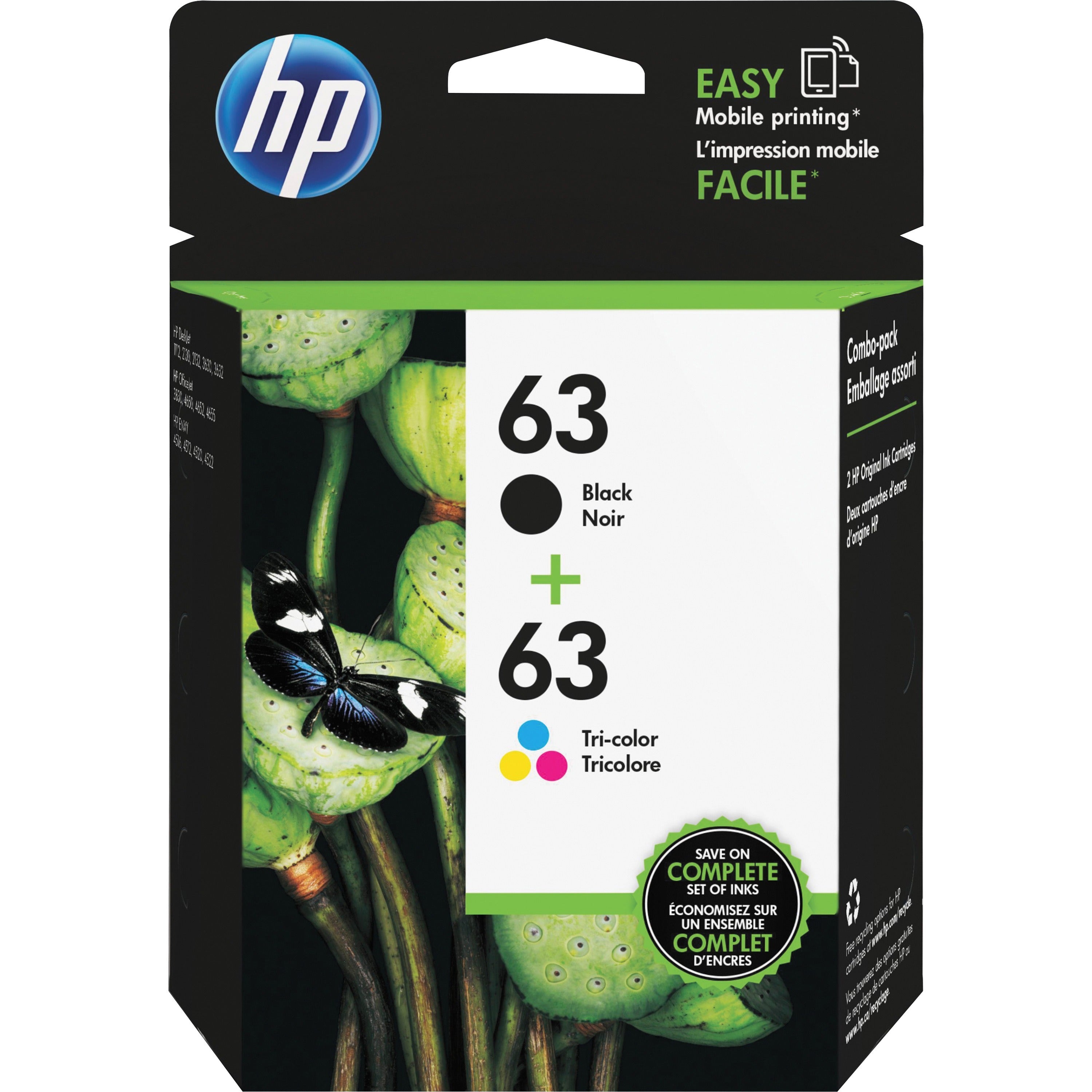 HP 63, (L0R46AN) 2-pack Black/Tri-Color Original Ink Cartridges - 1