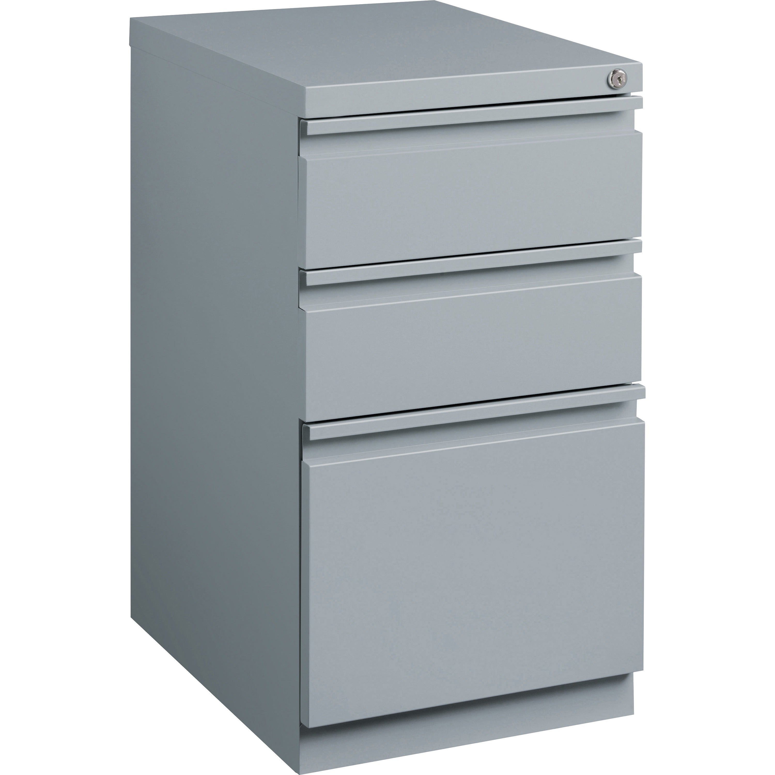 Lorell 20" Box/Box/File Mobile File Cabinet with Full-Width Pull - 15" x 19.9" x 27.8" - 3 x Drawer(s) for Box, File - Letter - Ball-bearing Suspension, Drawer Extension, Durable, Recessed Drawer - Gray - Steel - Recycled -
