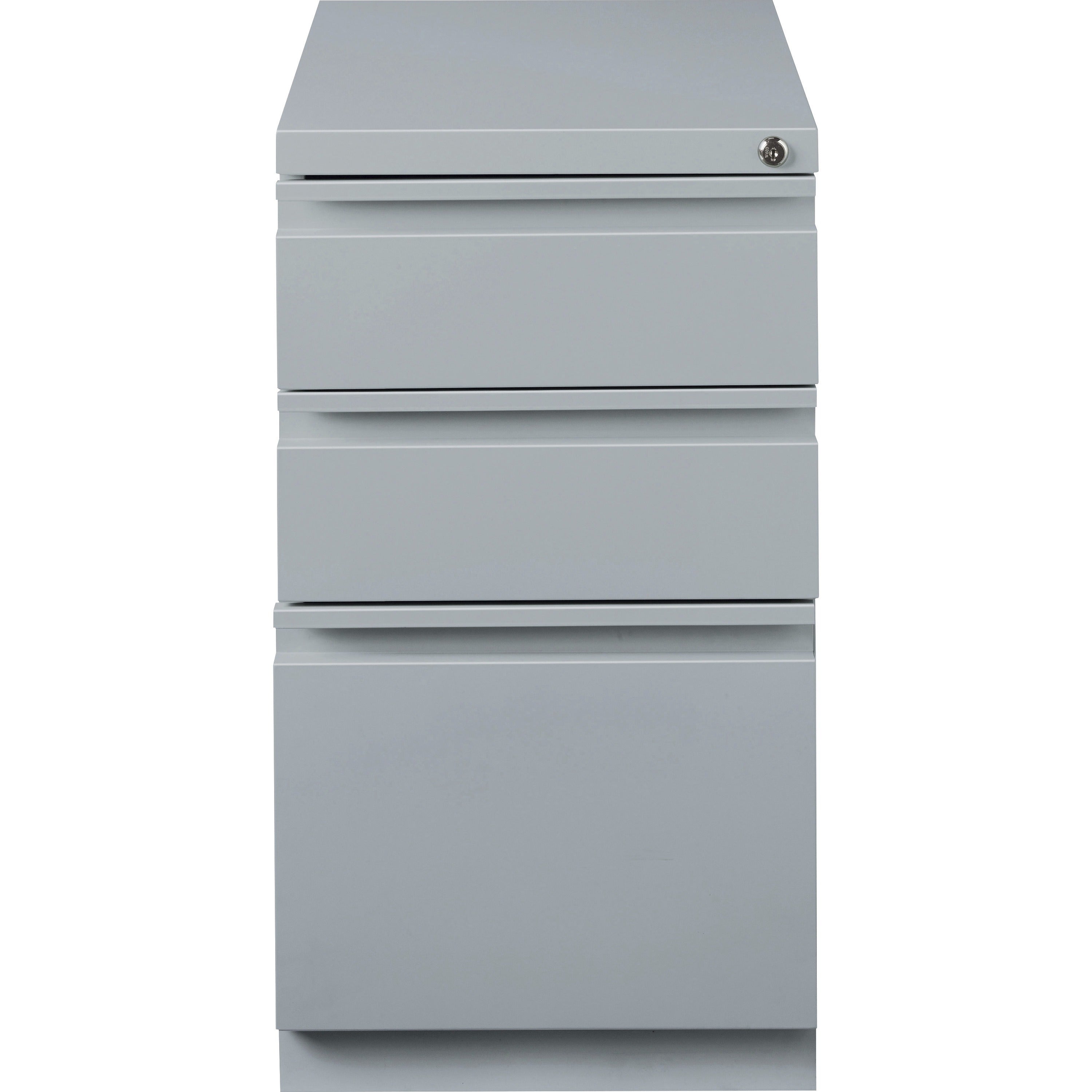 Lorell 20" Box/Box/File Mobile File Cabinet with Full-Width Pull - 15" x 19.9" x 27.8" - 3 x Drawer(s) for Box, File - Letter - Ball-bearing Suspension, Drawer Extension, Durable, Recessed Drawer - Gray - Steel - Recycled -