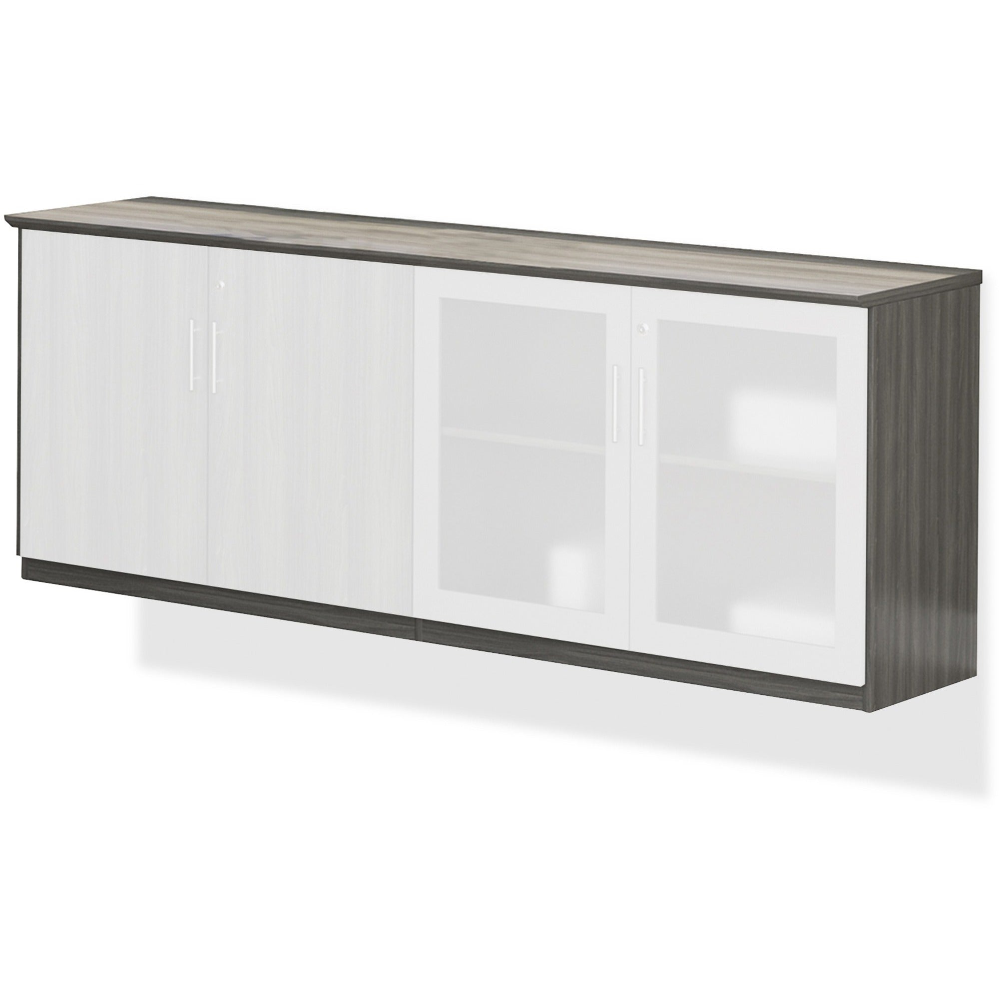 Mayline Medina Series Low Wall Cabinet - 72" x 20"29.5" , 1" Top - 2 Shelve(s) - 2 Adjustable Shelf(ves) - Beveled Edge - Material: Steel - Finish: Gray, Laminate - Wall Mountable, Stain Resistant, Water Resistant, Abrasion Resistant, Leveling Glide -