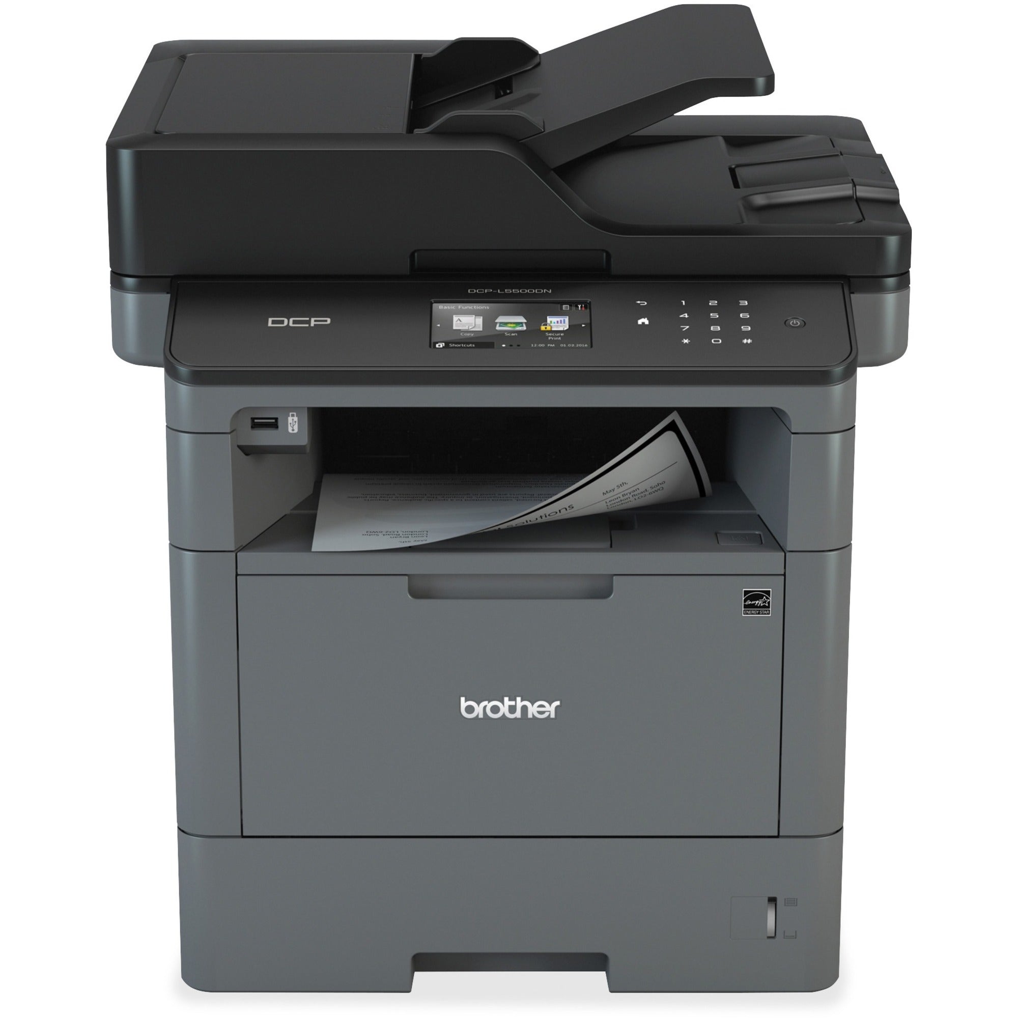 Brother DCP-L5500DN Laser Multifunction Printer - Monochrome - Duplex - Copier/Printer/Scanner - 600 x 2400 dpi Print - 3.7" LCD Touchscreen - Gigabit Ethernet - Wireless LAN - USB 2.0