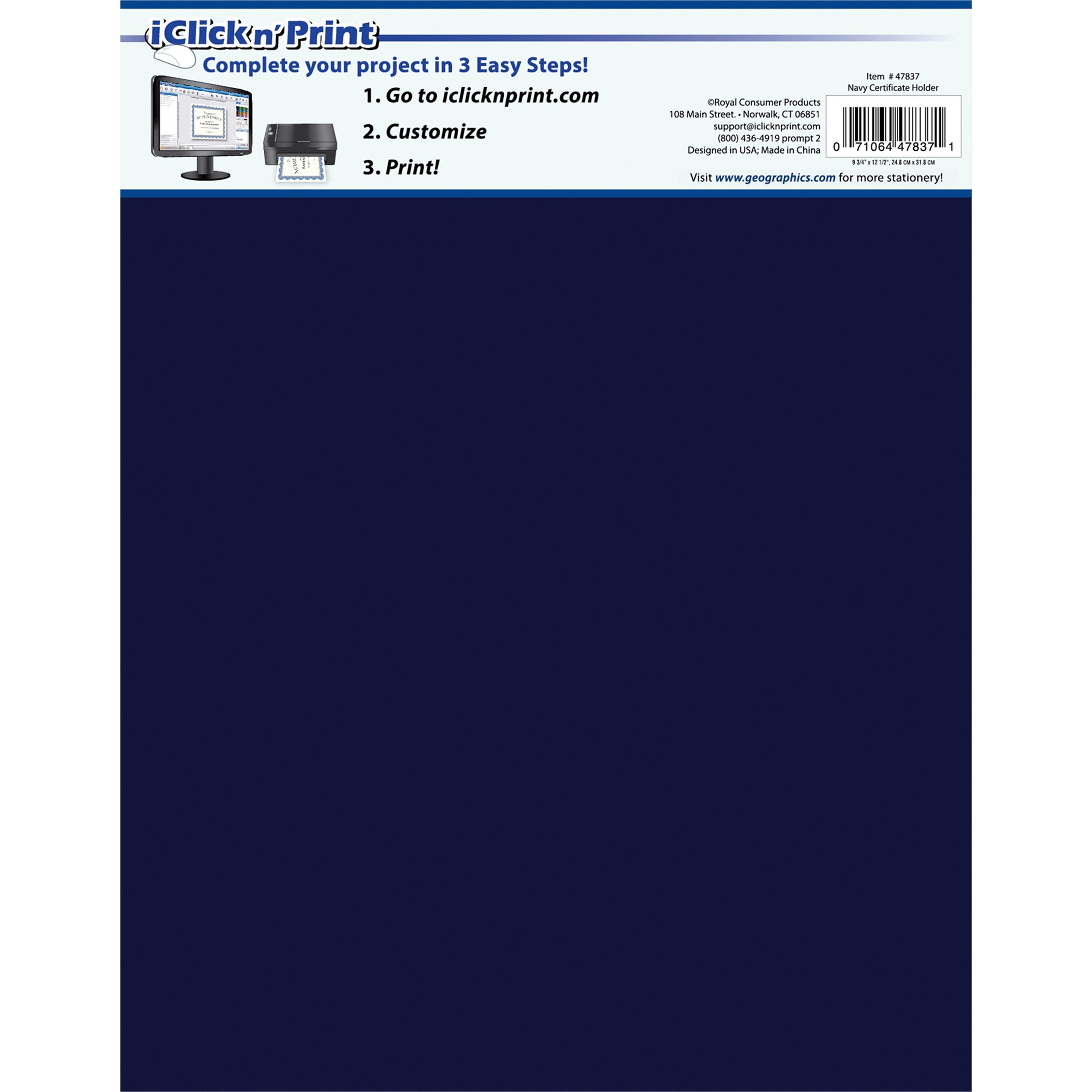 Geographics Recycled Certificate Holder - Navy - 30% Recycled - 5 / Pack -