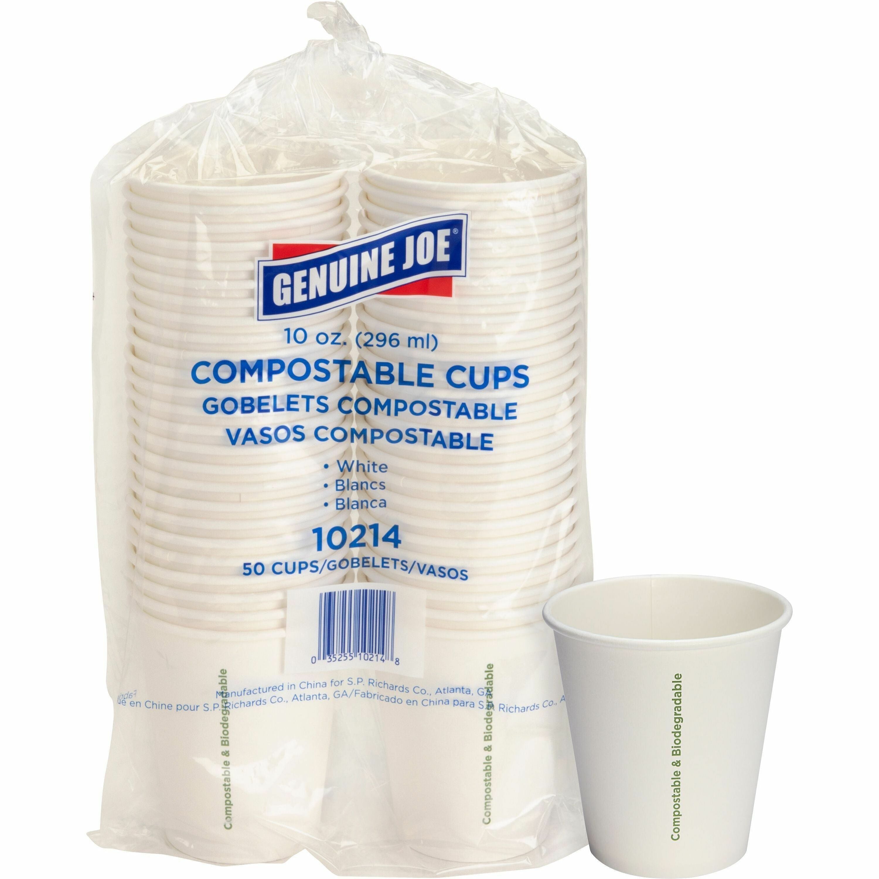 Genuine Joe 10 oz Eco-friendly Paper Cups - 50 / Pack - White - Paper - Coffee, Tea, Hot Chocolate -