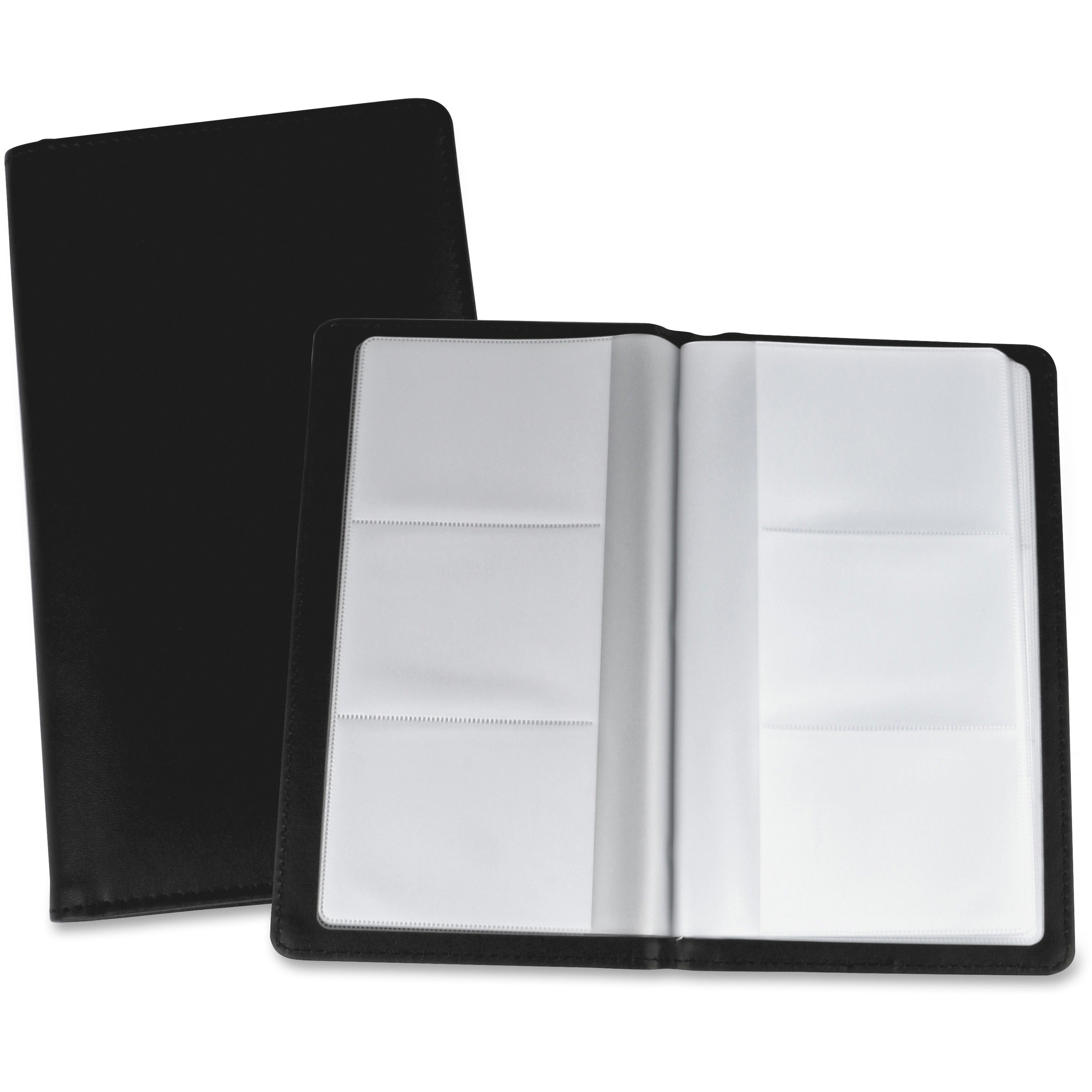 Lorell Business Card Storage Holder - 0.7" x 4.8" x 7" x - Vinyl, Plastic - 1 Each - Black, Clear -