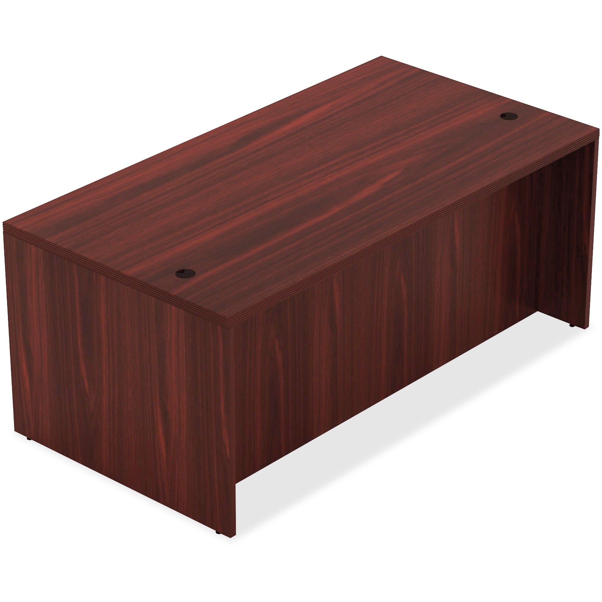 Lorell Chateau Series Rectangular desk - 70.9" x 35.4"30" Desk, 1.5" Top - Reeded Edge - Material: P2 Particleboard - Finish: Mahogany, Laminate - Durable, Modesty Panel, Grommet, Cord Management - For Office -