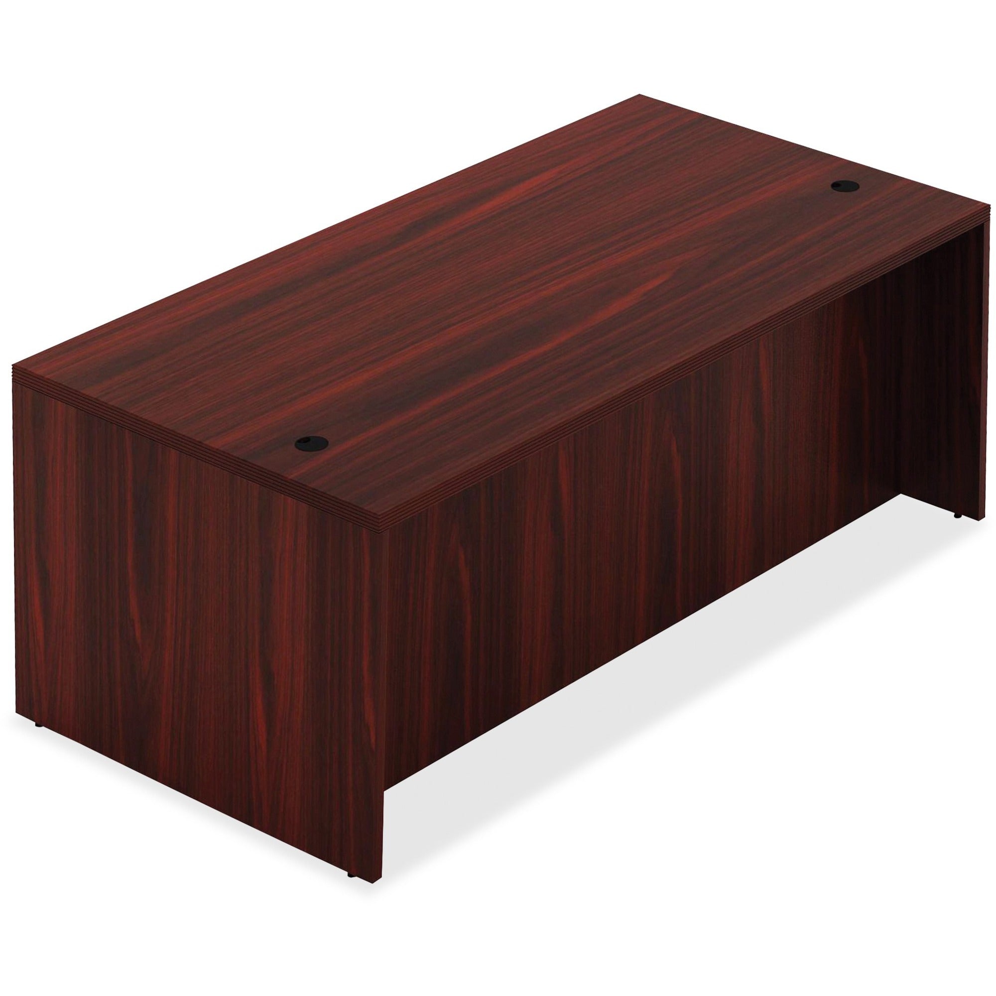 Lorell Chateau Series Rectangular desk - 66.1" x 29.5"30" Table, 1.5" Table Top - Reeded Edge - Material: P2 Particleboard - Finish: Mahogany Laminate - Durable, Modesty Panel, Grommet - For Office -