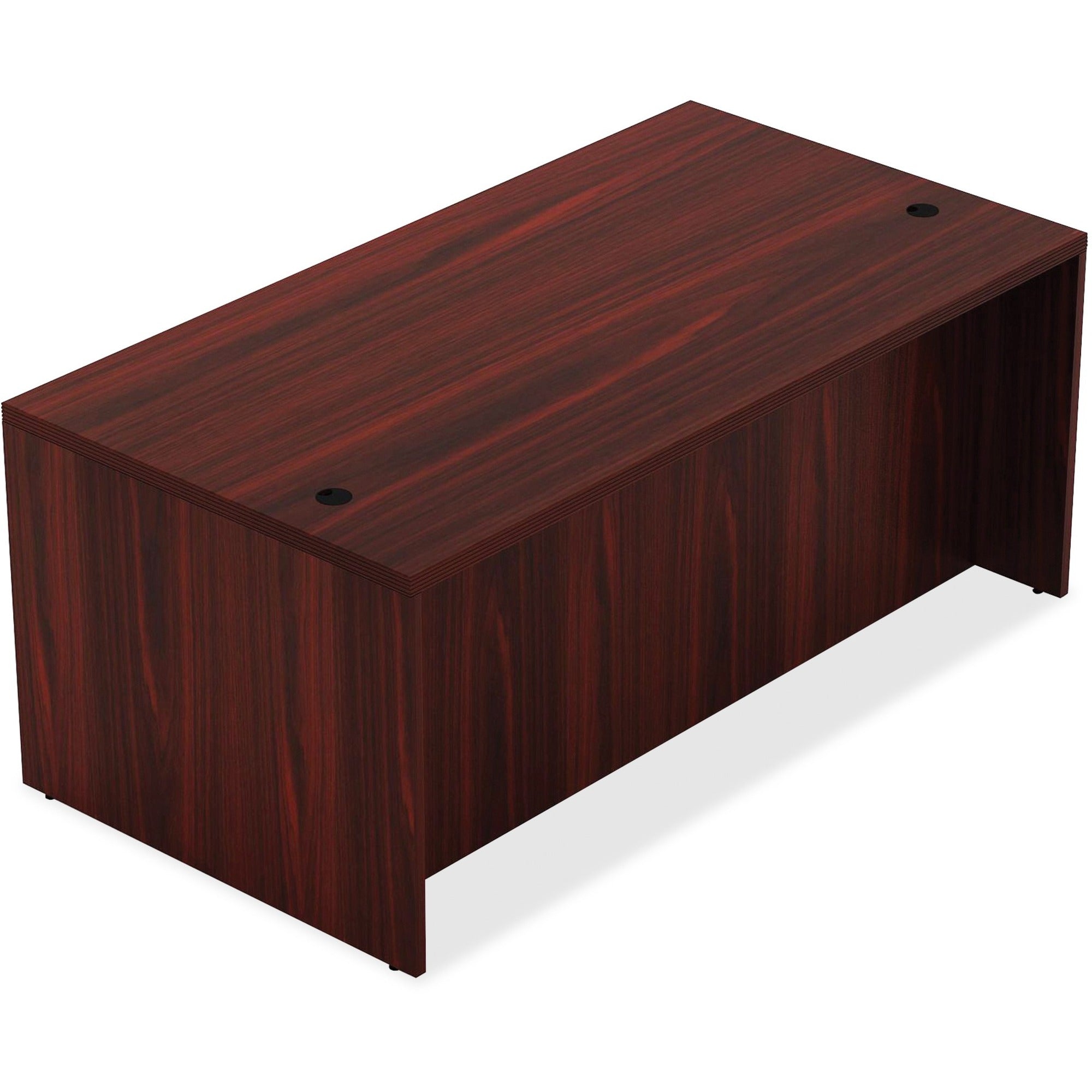 Lorell Chateau Series Rectangular desk - 59" x 29.5"30" Table, 1.5" Table Top - Reeded Edge - Material: P2 Particleboard - Finish: Mahogany Laminate - Durable, Modesty Panel, Grommet - For Office -