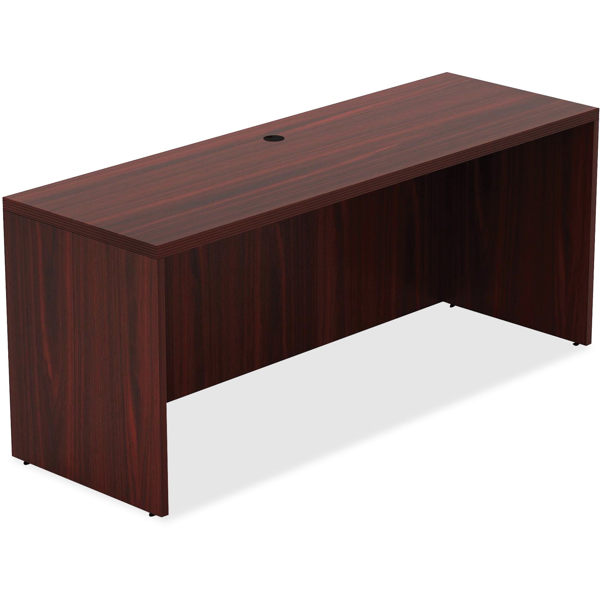 Lorell Chateau Series Credenza - 70.9" x 23.6"30" Credenza, 1.5" Top - Reeded Edge - Material: P2 Particleboard - Finish: Mahogany, Laminate - Durable, Grommet, Cord Management, Modesty Panel - For Office -