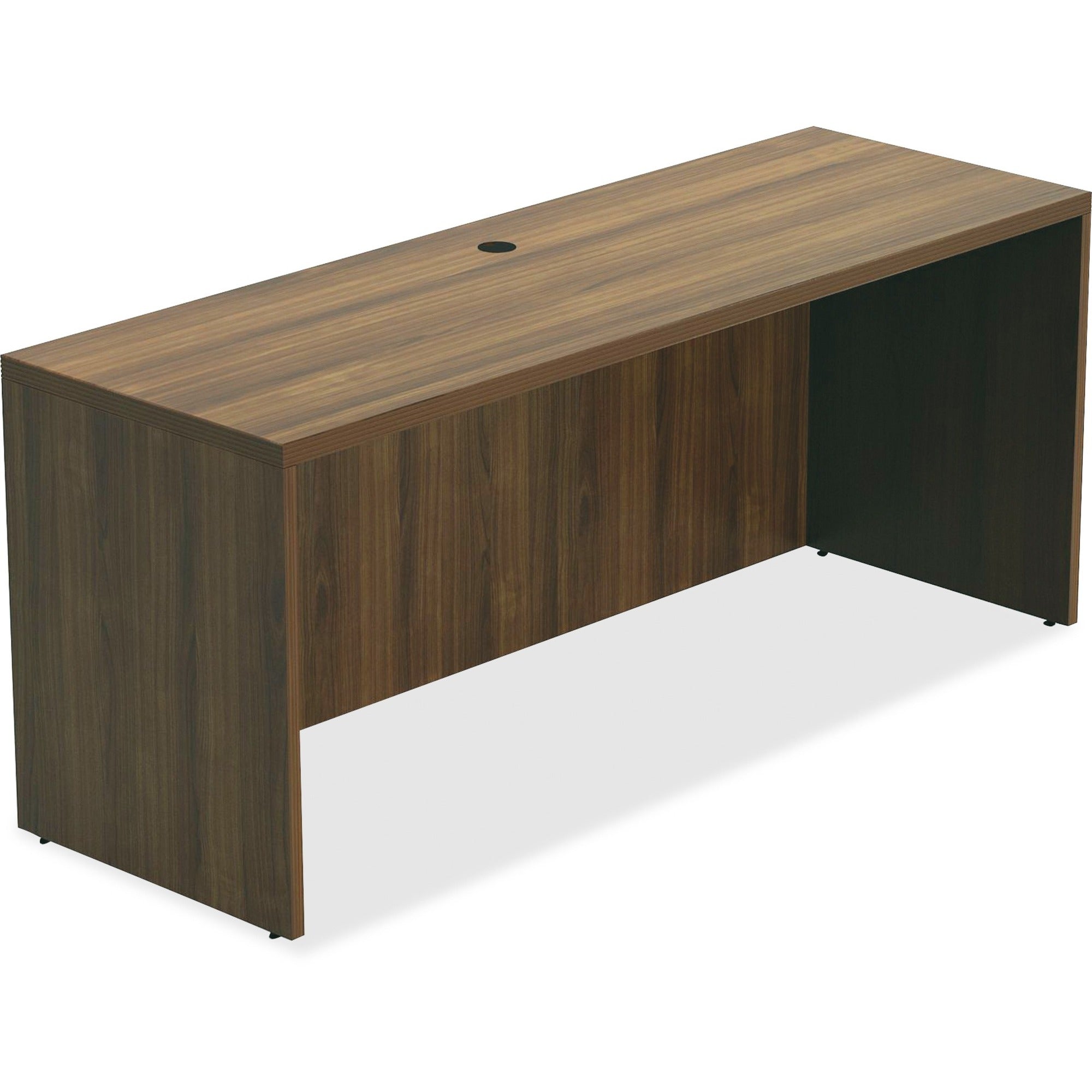 Lorell Chateau Series Credenza - 59" x 23.6"30" Credenza, 1.5" Top - Reeded Edge - Material: P2 Particleboard - Finish: Walnut, Laminate - Durable, Grommet, Cord Management, Modesty Panel - For Office -