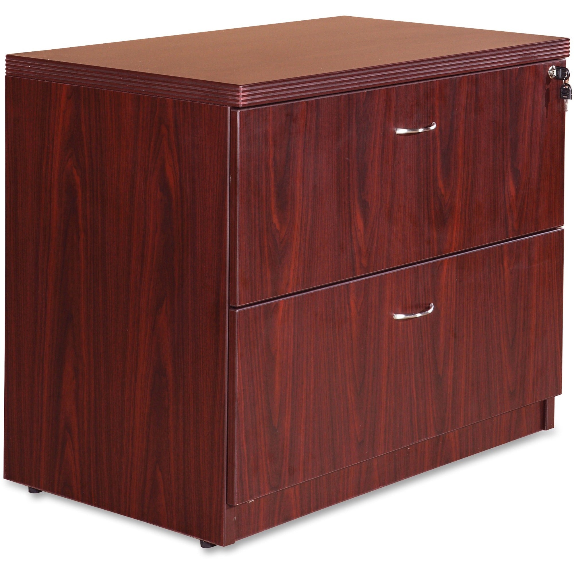 Lorell Chateau Series Lateral File - 2-Drawer - 36" x 22"30" Lateral File, 1.5" Top - 2 Drawer(s) - Reeded Edge - Material: Laminate - Finish: Mahogany - Durable, Heavy Duty, Ball-bearing Suspension - For Office, File, Supplies -