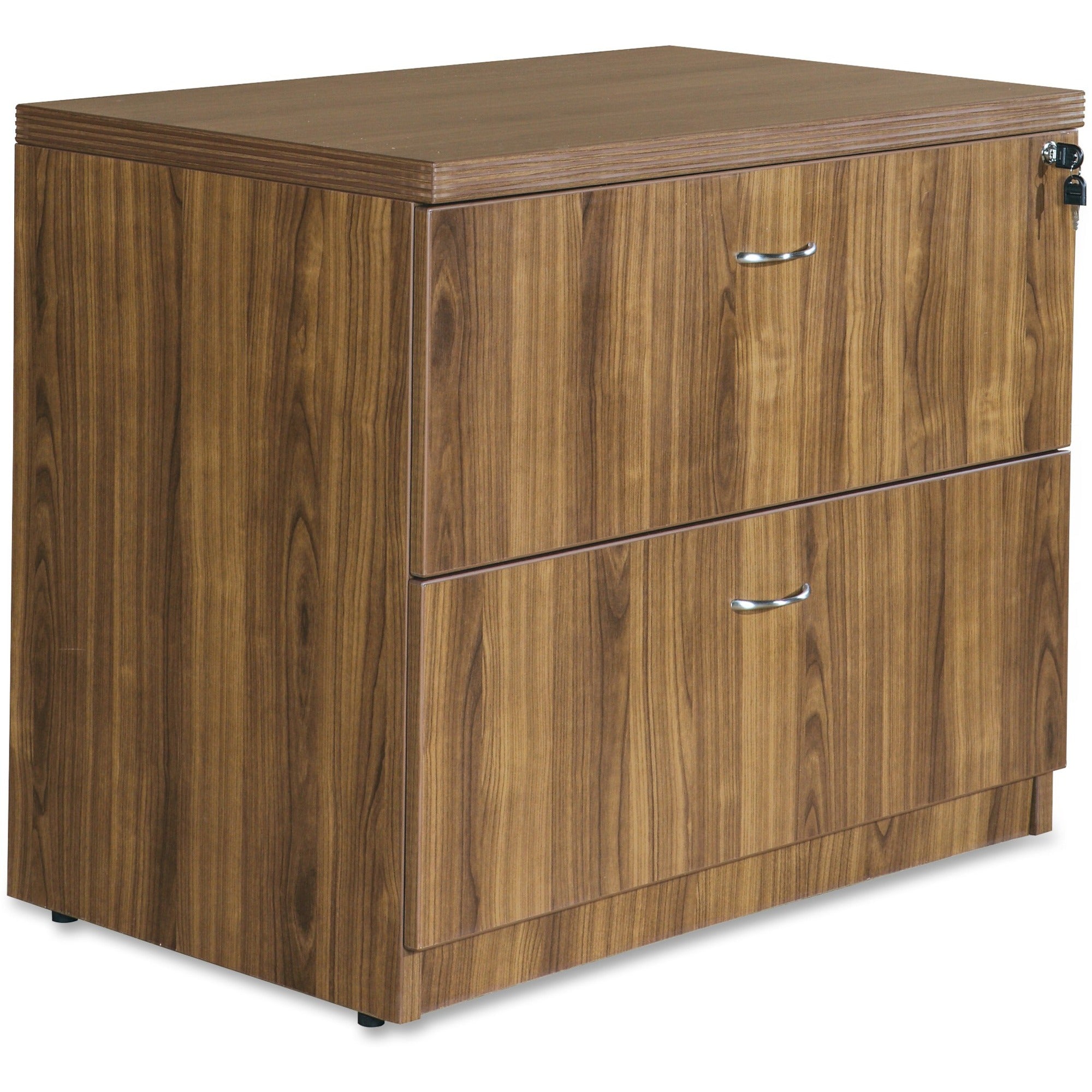 Lorell Chateau Series Lateral File - 2-Drawer - 36" x 22"30" Lateral File, 1.5" Top - 2 Drawer(s) - Reeded Edge - Material: Laminate - Finish: Walnut - Durable, Heavy Duty, Ball-bearing Suspension - For Office, File, Supplies -