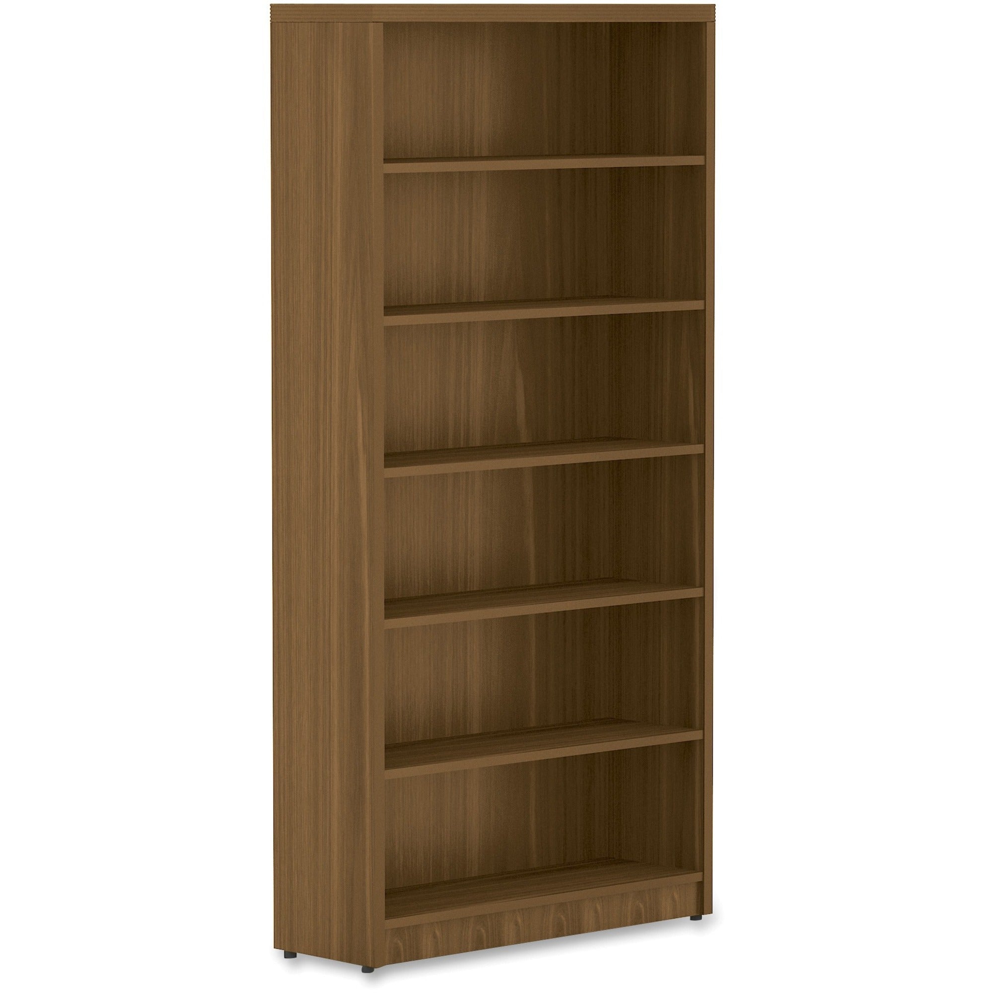 Lorell Chateau Series Bookshelf - 1.5" Top, 36" x 11.6"72.5" Bookshelf - 6 Shelve(s) - Reeded Edge - Material: P2 Particleboard - Finish: Walnut, Laminate - Durable, Sturdy - For Office, Book -