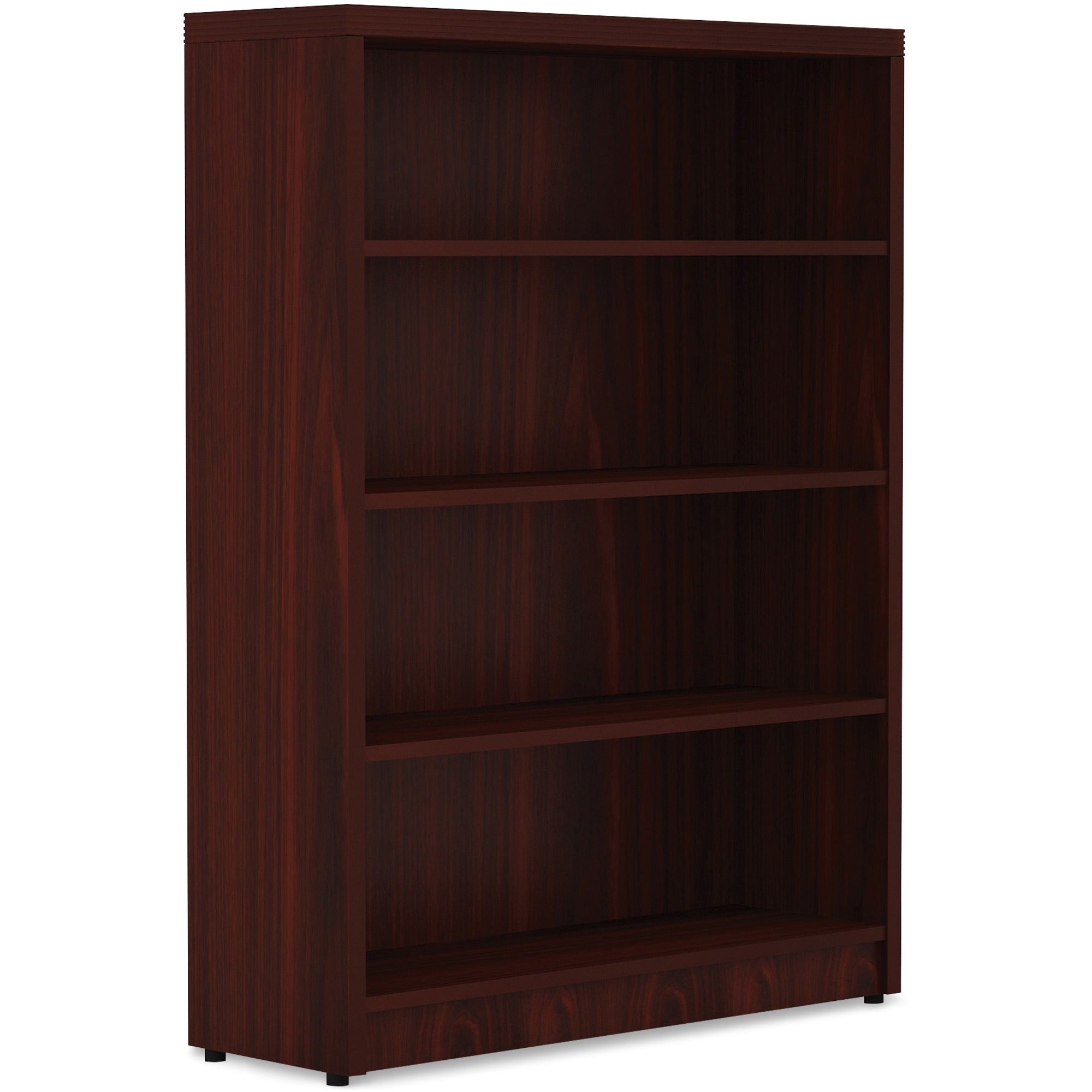 Lorell Chateau Series Bookshelf - 1.5" Top, 36" x 11.6"48.5" Bookshelf - 4 Shelve(s) - Reeded Edge - Material: P2 Particleboard - Finish: Mahogany - Durable, Sturdy - For Office, Book -