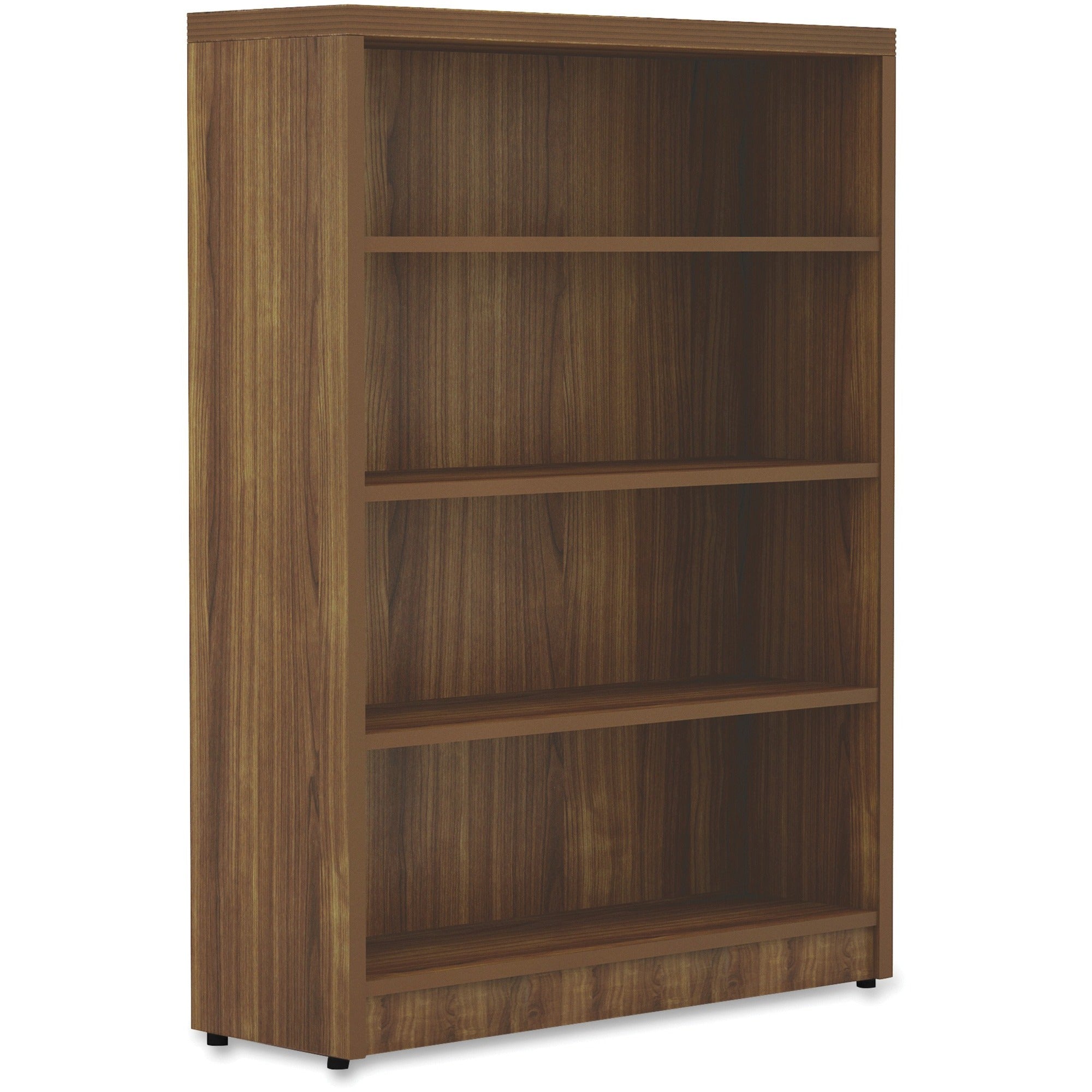 Lorell Chateau Series Bookshelf - 1.5" Top, 36" x 11.6"48.5" Bookshelf - 4 Shelve(s) - Reeded Edge - Material: P2 Particleboard - Finish: Walnut, Laminate - Durable, Sturdy - For Office, Book -