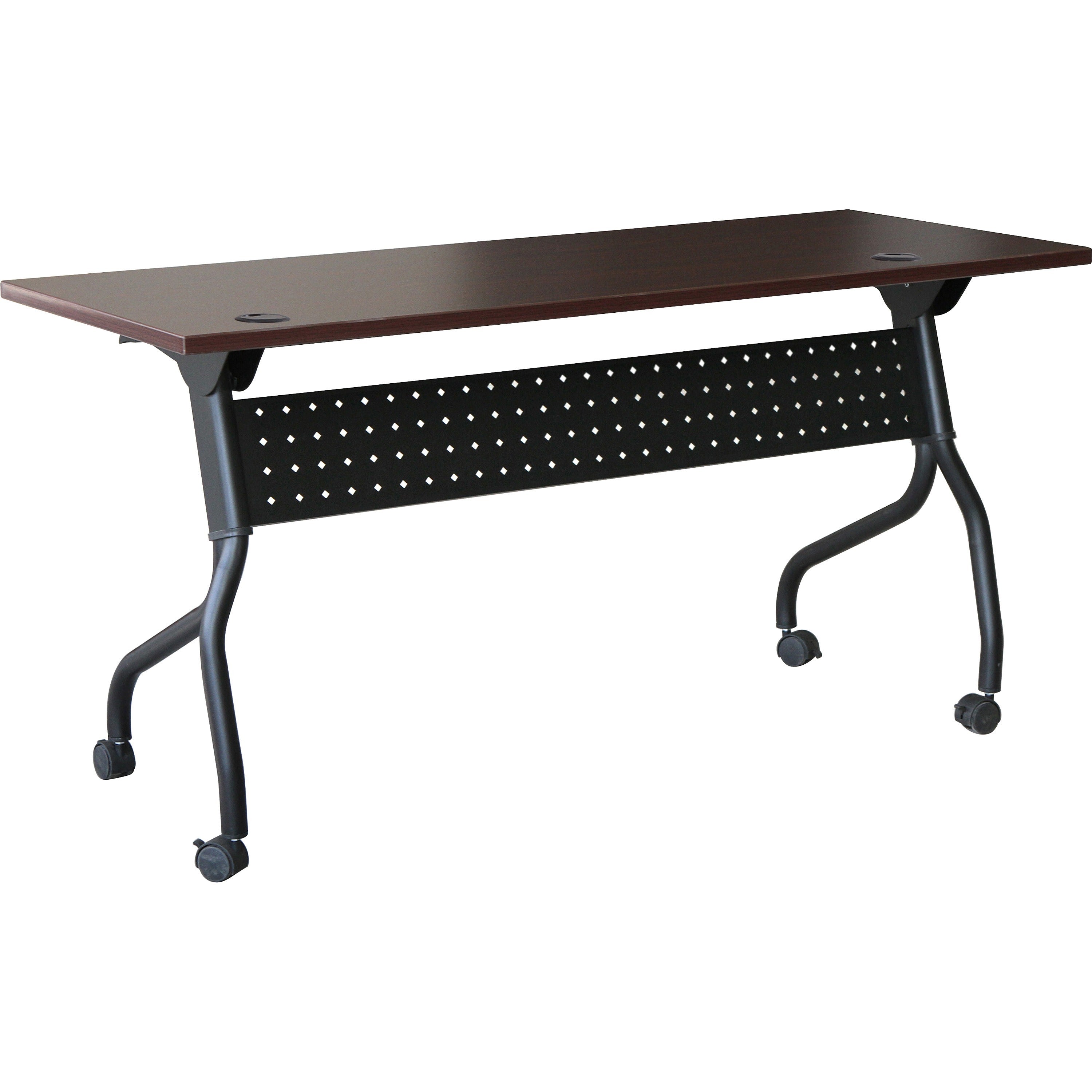Lorell Flip Top Training Table - For - Table TopRectangle Top - Four Leg Base - 4 Legs x 60" Table Top Width x 23.60" Table Top Depth - 29.50" Height x 59" Width x 23.63" Depth - Assembly Required - Black, Mahogany - Melamine, Nylon - 1 Each -