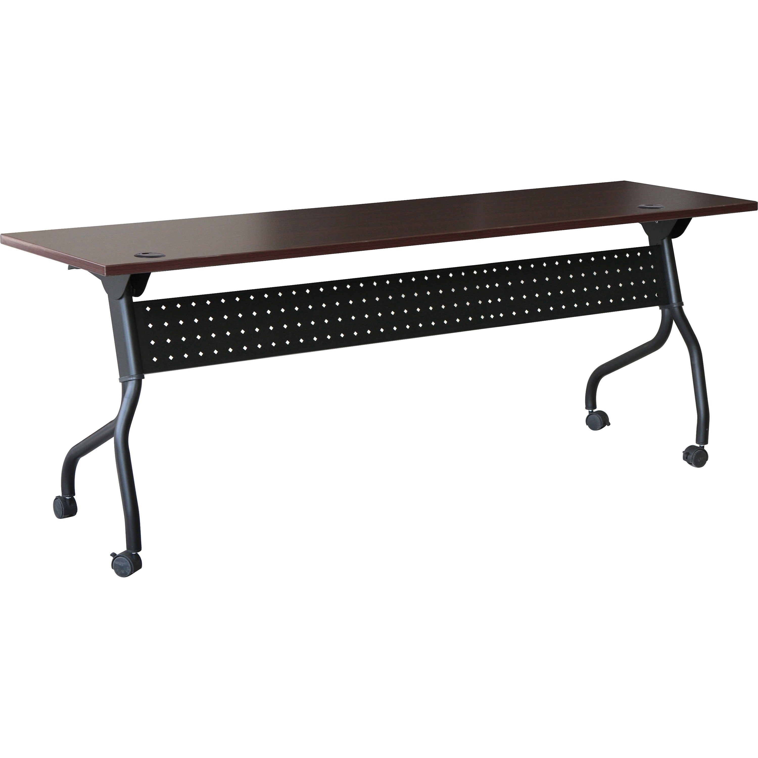 Lorell Flip Top Training Table - For - Table TopRectangle Top - Four Leg Base - 4 Legs x 72" Table Top Width x 23.60" Table Top Depth - 29.50" Height x 70.88" Width x 23.63" Depth - Assembly Required - Black, Mahogany - Melamine, Nylon - 1 Each -