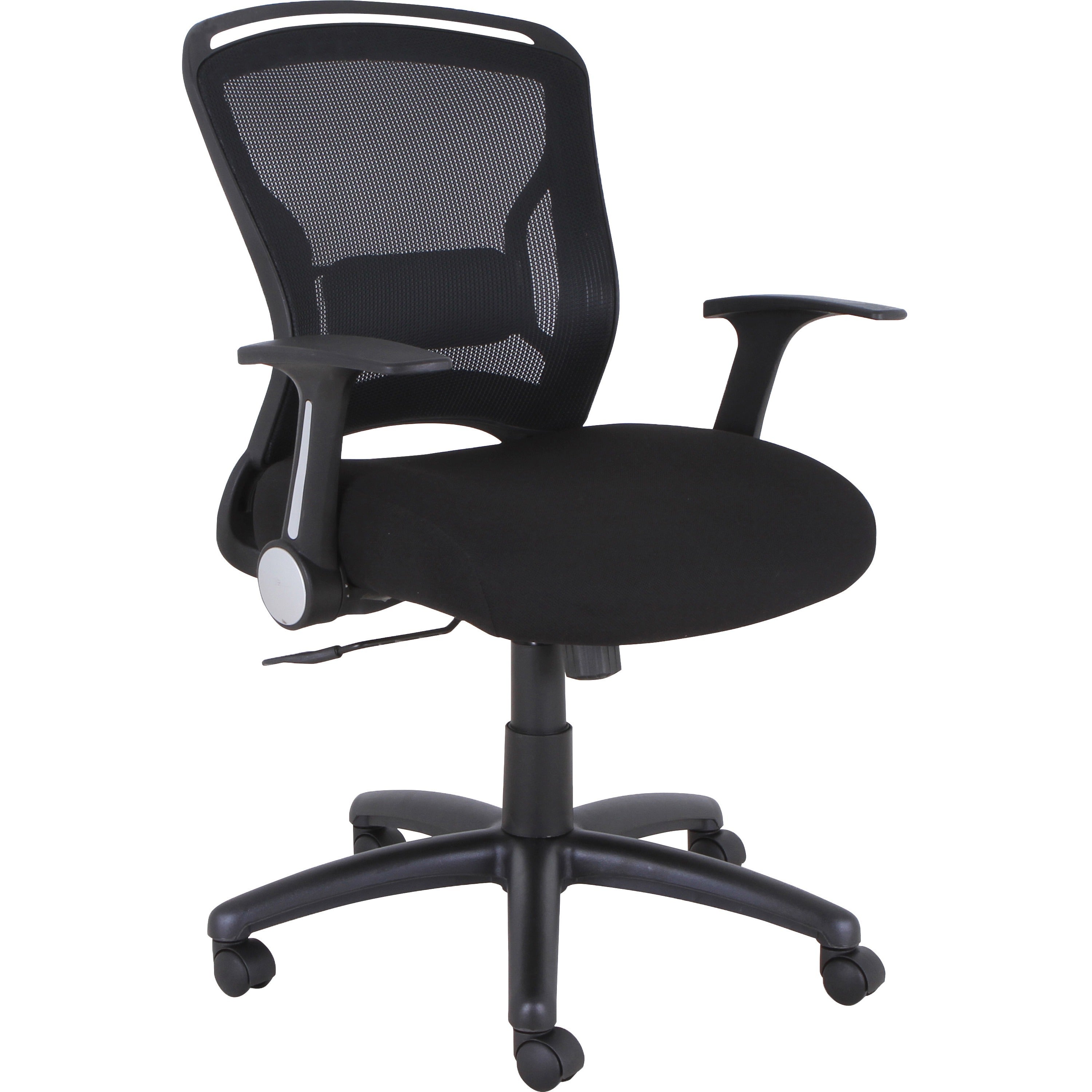 Lorell Flipper Arm Mid-back Office Chair - Fabric Seat - Mid Back - 5-star Base - Black - 1 Each -