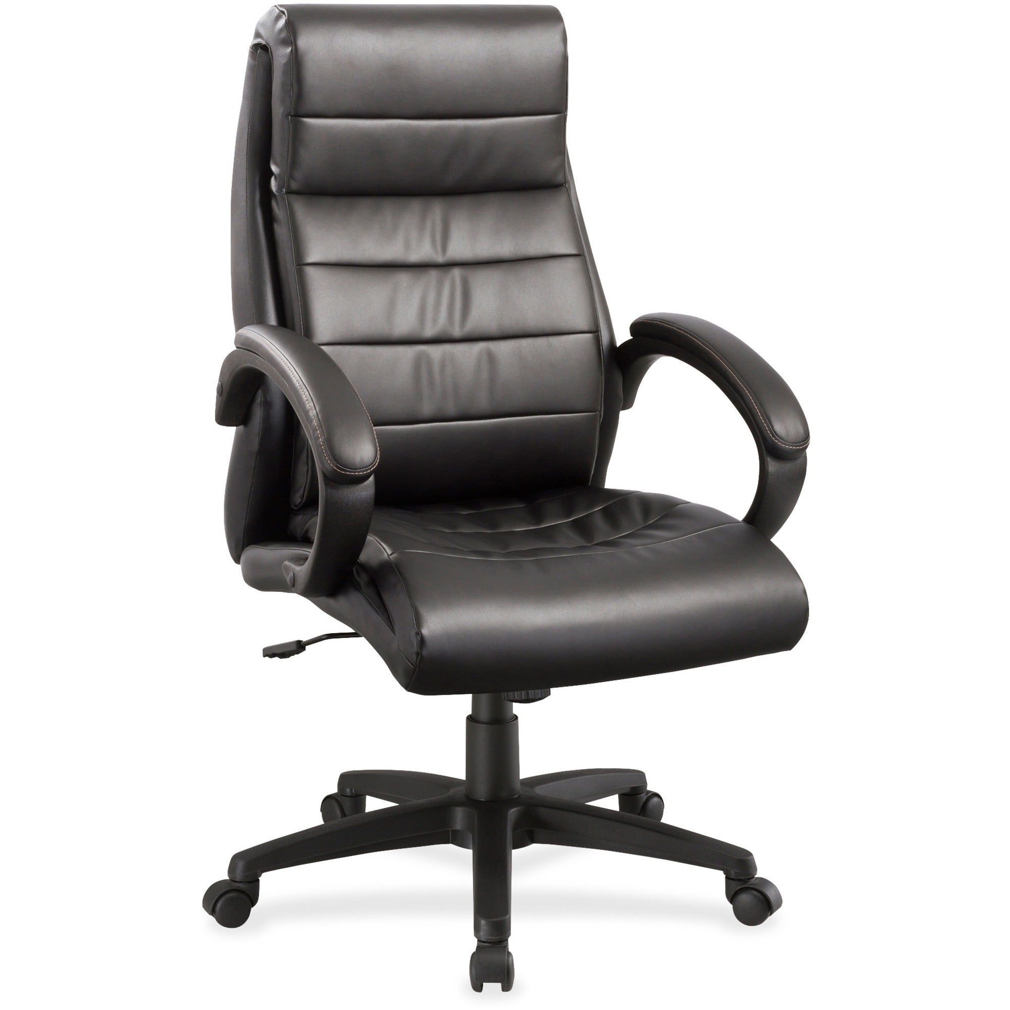 Lorell Deluxe High-back Office Chair - Leather Seat - Leather Back - High Back - 5-star Base - Black - 1 Each -