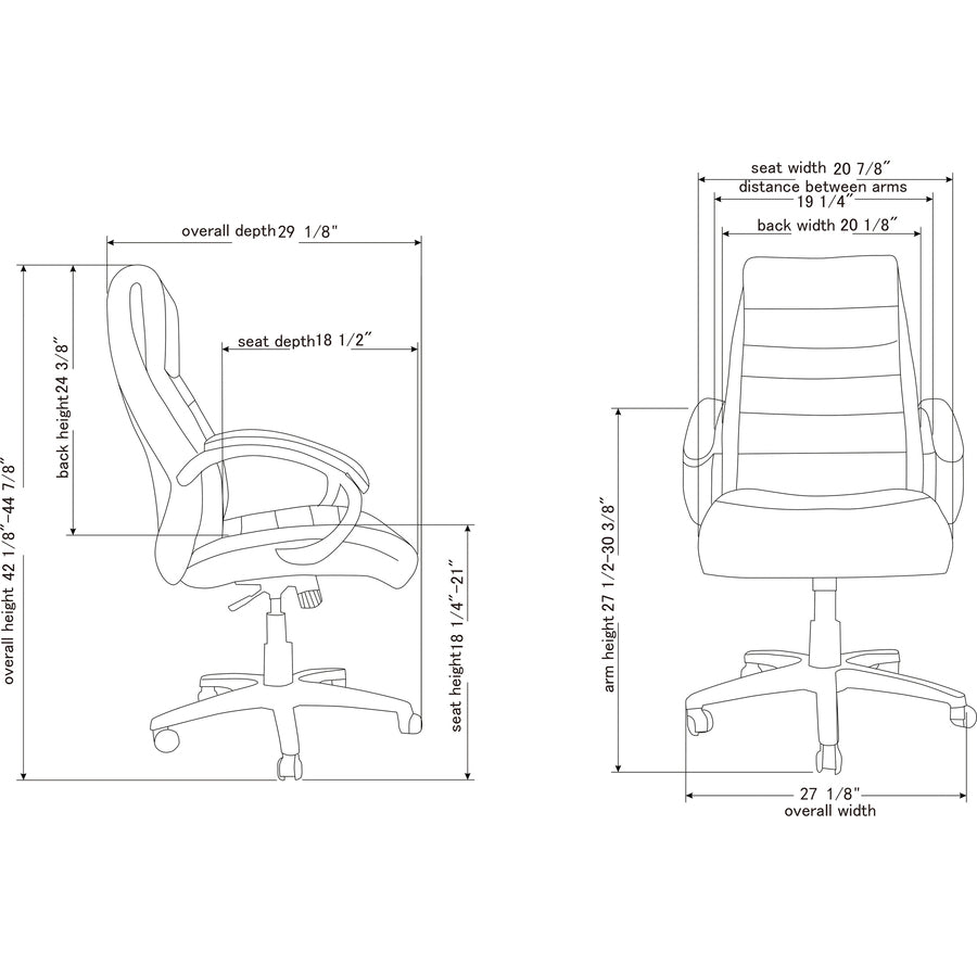 Lorell Deluxe High-back Office Chair - Leather Seat - Leather Back - High Back - 5-star Base - Black - 1 Each -