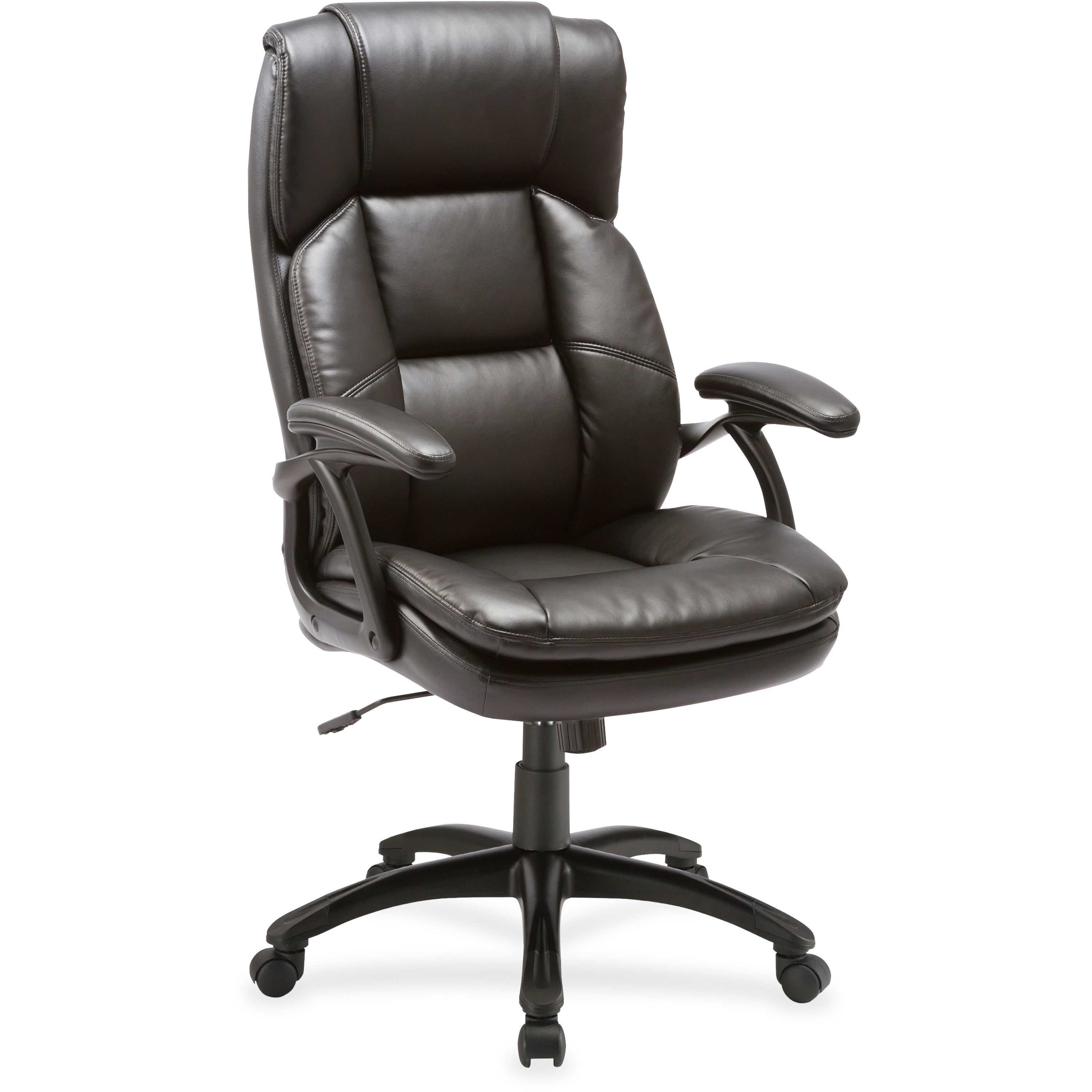 Lorell High-back Cushioned Office Chair - Bonded Leather Seat - Bonded Leather Back - High Back - 5-star Base - Black - 1 Each -