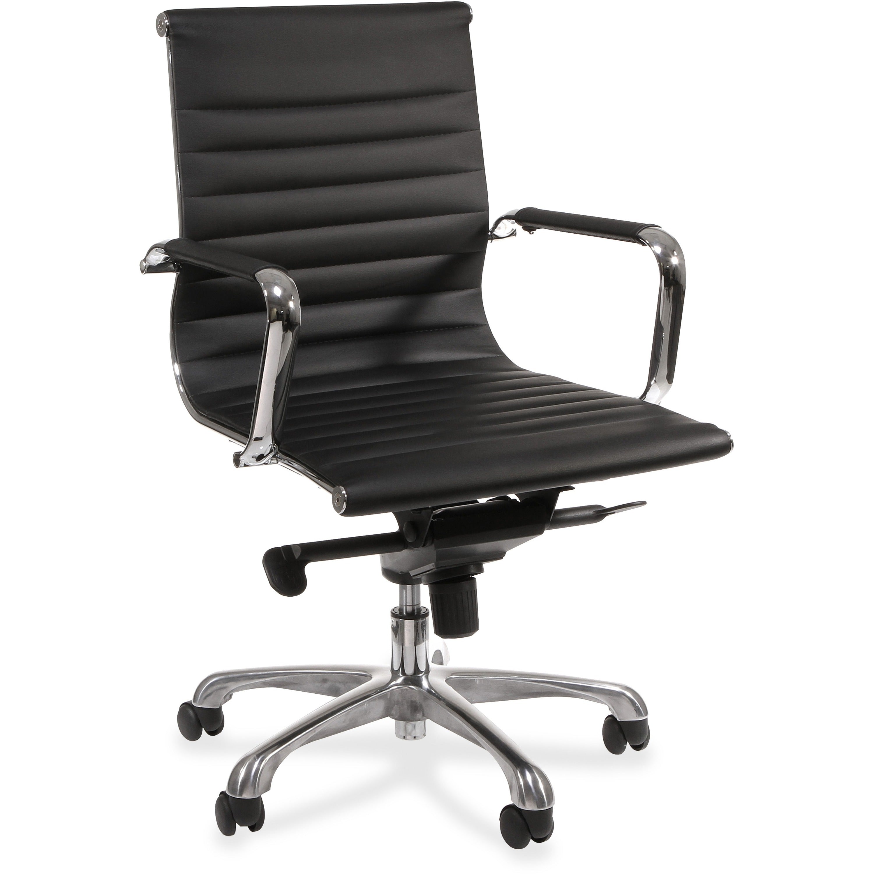 Lorell Modern Managerial Mid-back Office Chair - Leather Seat - Leather Back - Mid Back - 5-star Base - Black - 1 Each -