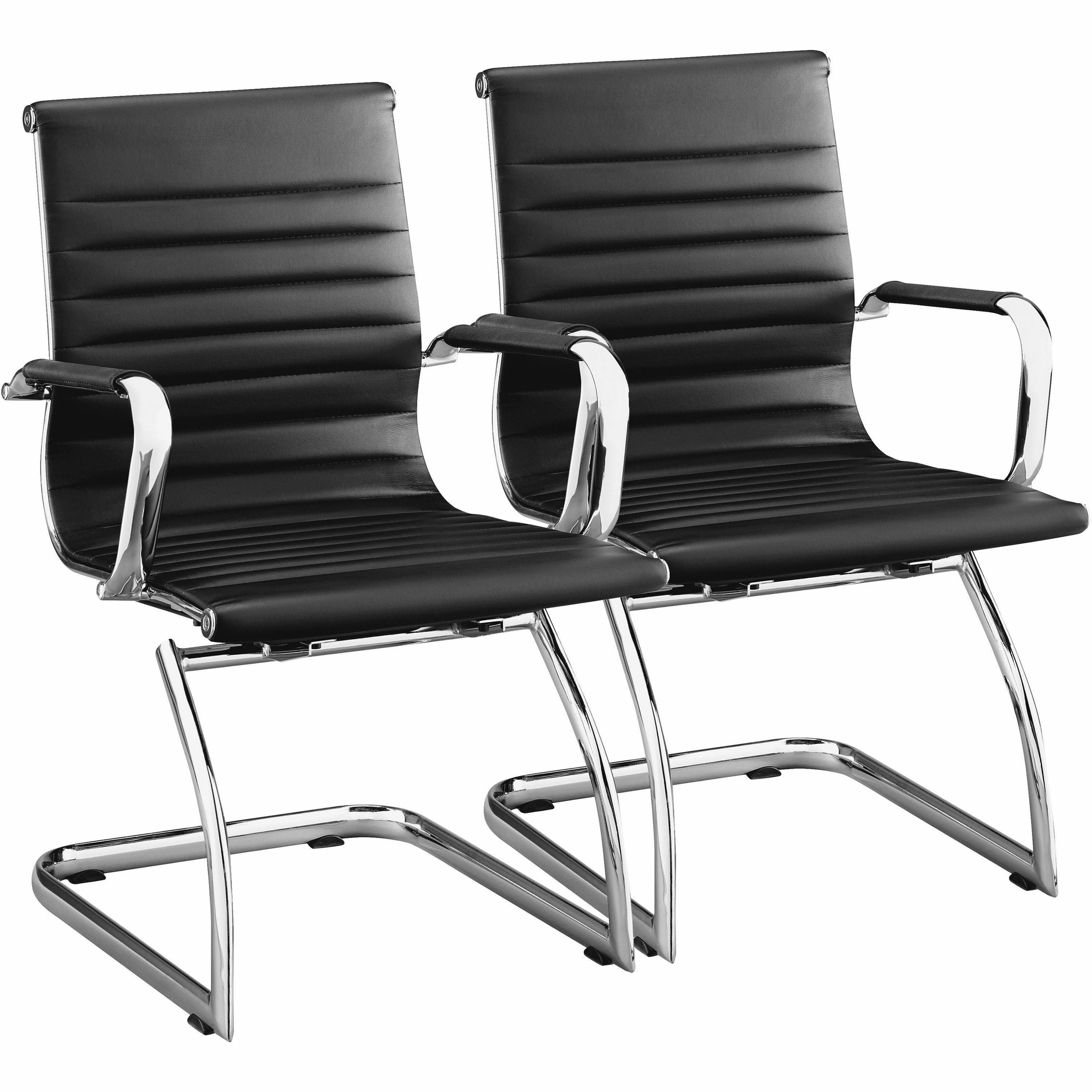 Lorell Modern Guest Chairs - Leather Seat - Leather Back - Mid Back - Cantilever Sled Base - Black - 2 / Carton -