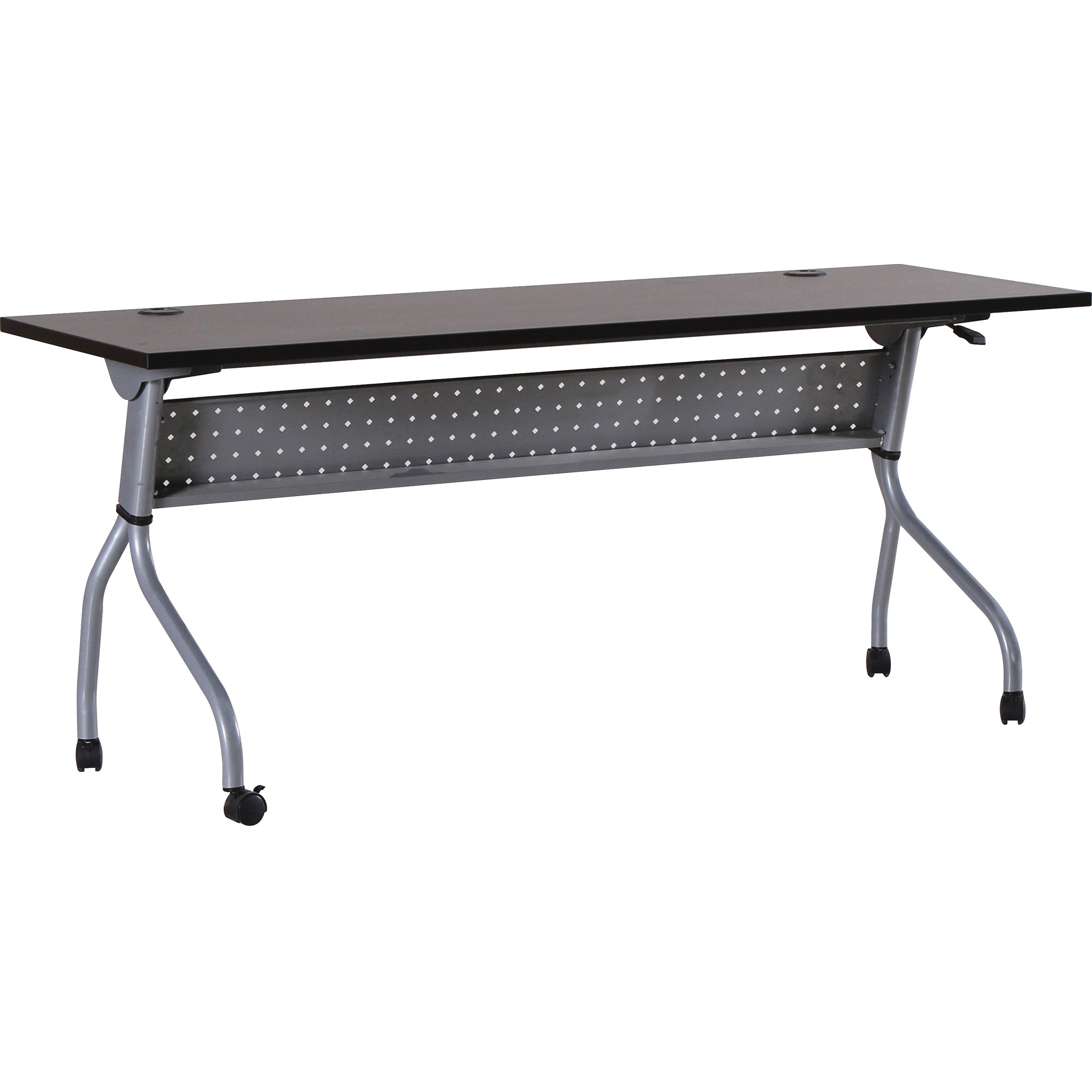 Lorell Flip Top Training Table - For - Table TopRectangle Top - Four Leg Base - 4 Legs x 72" Table Top Width x 23.50" Table Top Depth - 29.50" Height x 70.88" Width x 23.63" Depth - Assembly Required - Espresso, Silver - Melamine, Nylon - 1 Each -