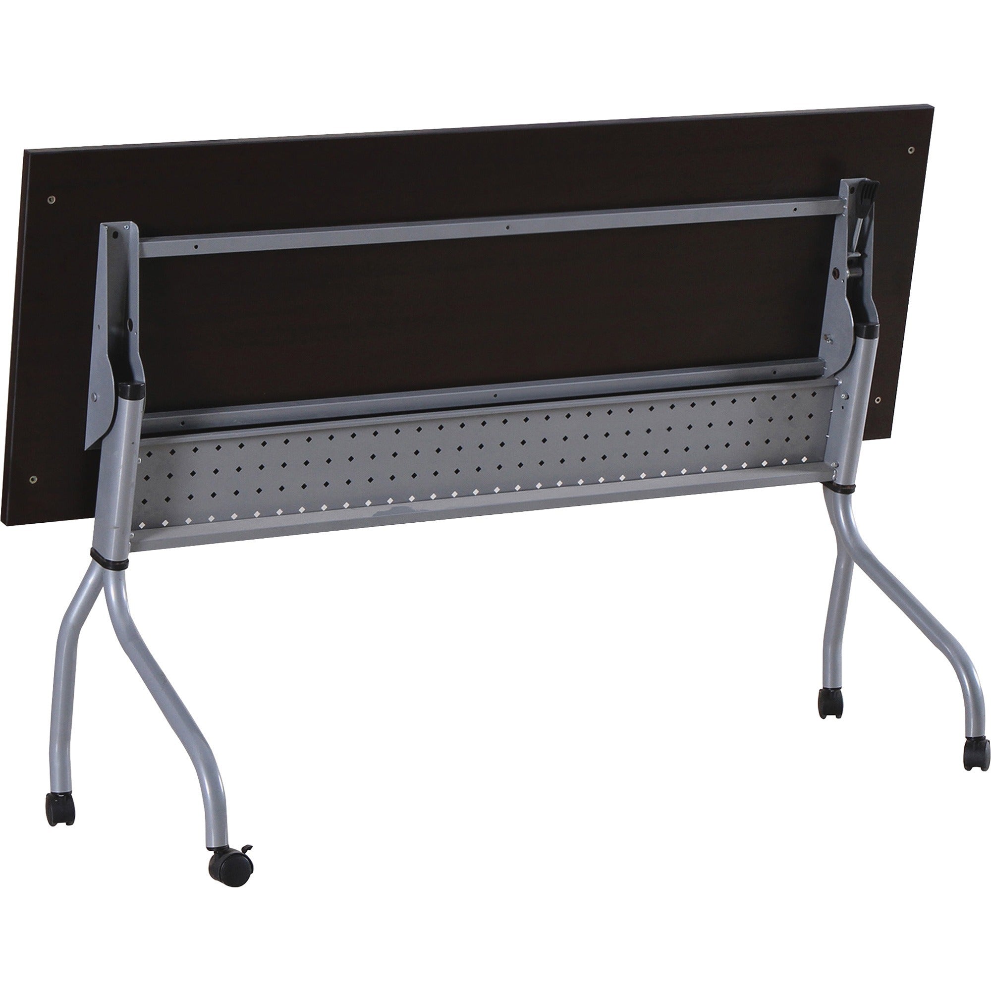 Lorell Flip Top Training Table - For - Table TopRectangle Top - Four Leg Base - 4 Legs x 72" Table Top Width x 23.50" Table Top Depth - 29.50" Height x 70.88" Width x 23.63" Depth - Assembly Required - Espresso, Silver - Melamine, Nylon - 1 Each -