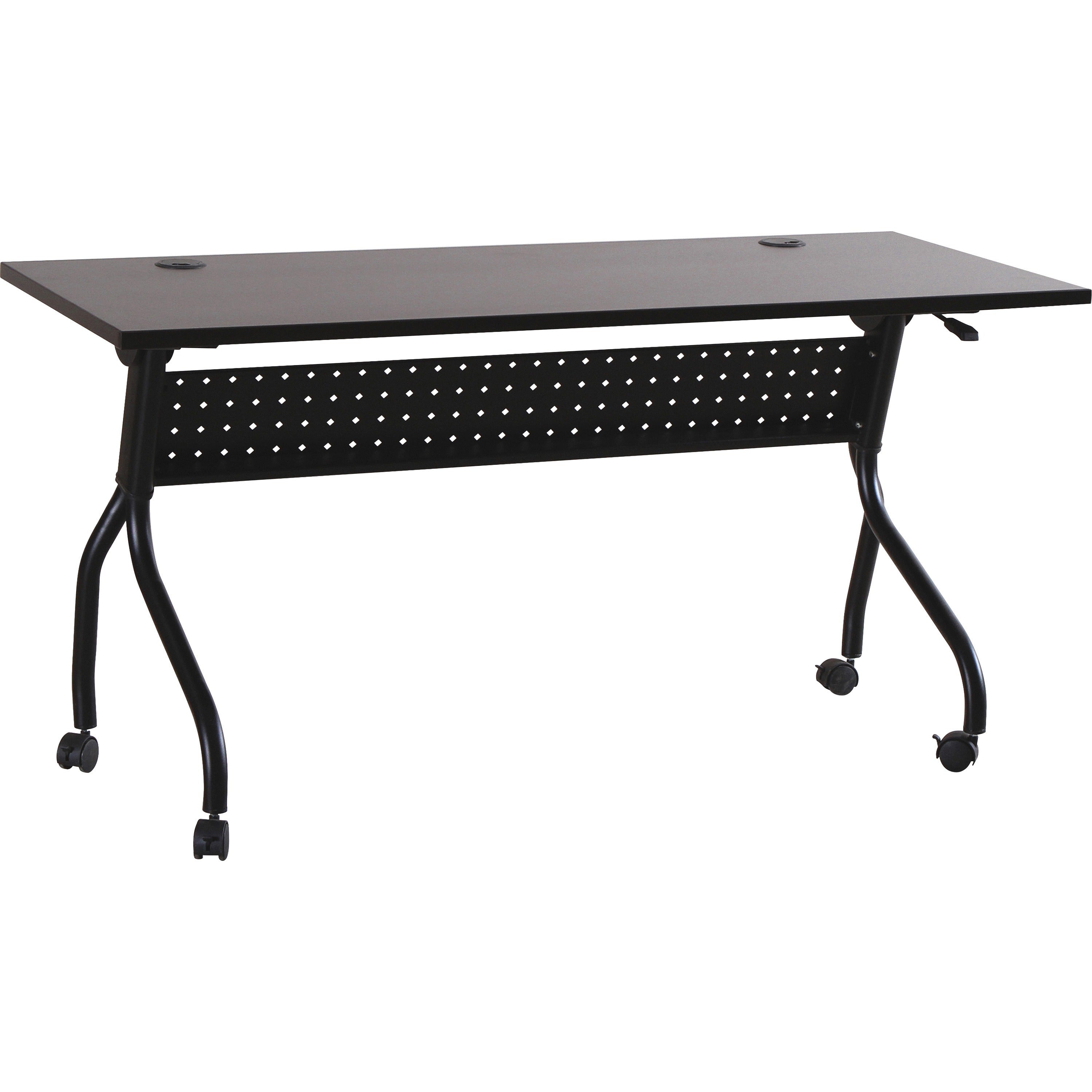 Lorell Flip Top Training Table - For - Table TopRectangle Top - Four Leg Base - 4 Legs x 60" Table Top Width x 23.50" Table Top Depth - 29.50" Height x 59" Width x 23.63" Depth - Assembly Required - Espresso, Black - Melamine, Nylon - 1 Each -