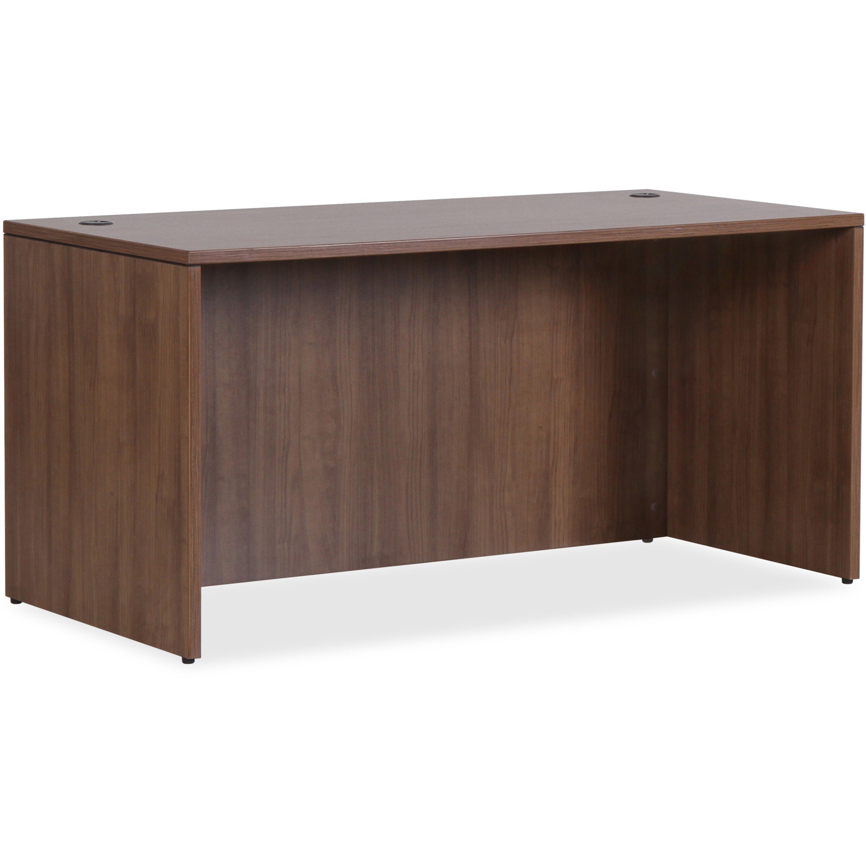 Lorell Essentials Series Rectangular Desk Shell - 1" Top, 66.1" x 29.5"29.5" Desk - Finish: Walnut Laminate - Lockable, Grommet, Modesty Panel, Adjustable Feet - For Office -