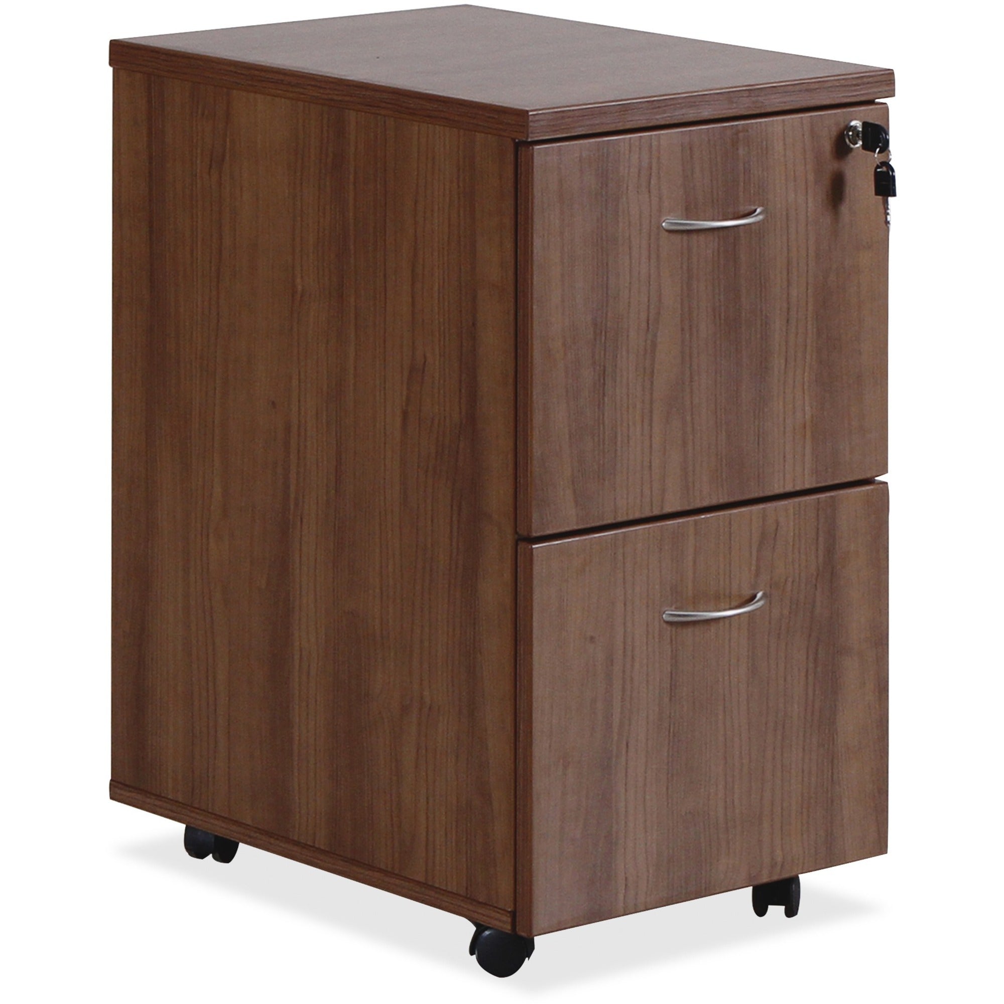 Lorell Essentials Series File/File Mobile File Cabinet - 15.8" x 22"28.4" Pedestal, 1.5" Caster - 2 x File Drawer(s) - Finish: Laminate, Walnut - Mobility, Built-in Hangrail, Locking Pedestal, Dual Wheel Caster - For File, File Folder -