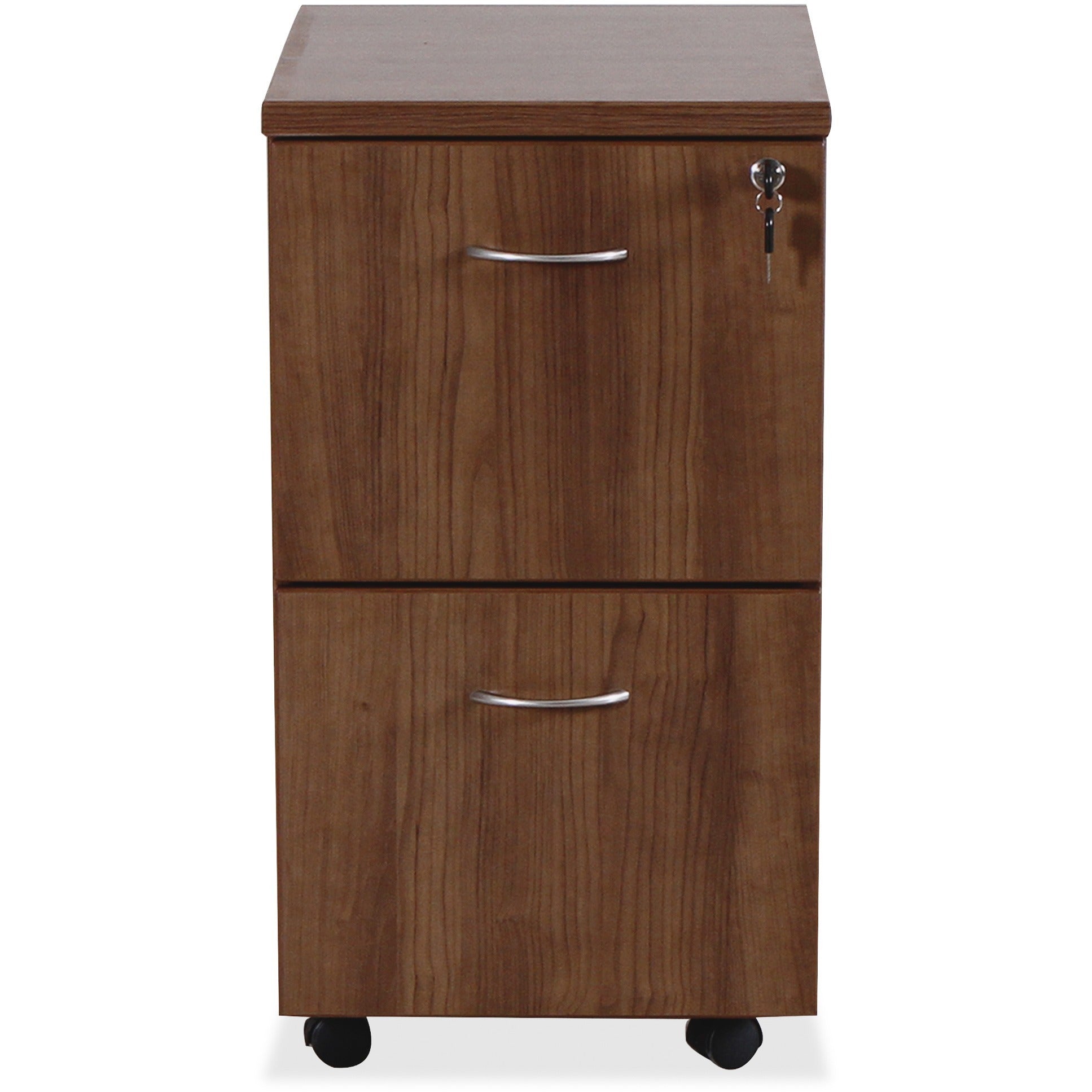 Lorell Essentials Series File/File Mobile File Cabinet - 15.8" x 22"28.4" Pedestal, 1.5" Caster - 2 x File Drawer(s) - Finish: Laminate, Walnut - Mobility, Built-in Hangrail, Locking Pedestal, Dual Wheel Caster - For File, File Folder -