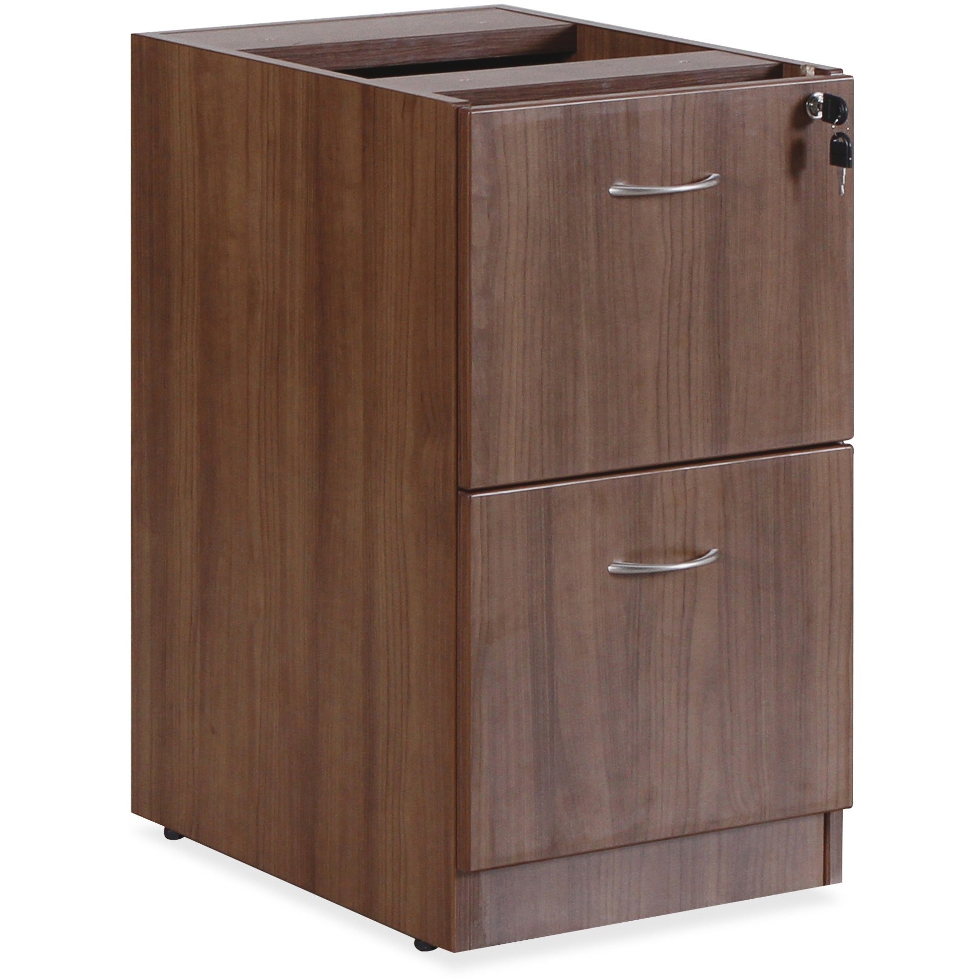 Lorell Essentials Series File/File Fixed File Cabinet - 15.5" x 21.9"28.5" Pedestal, 3.8" - 2 x File Drawer(s) - Finish: Laminate, Walnut - Built-in Hangrail, Ball-bearing Suspension, Mobility - For File, File Folder -