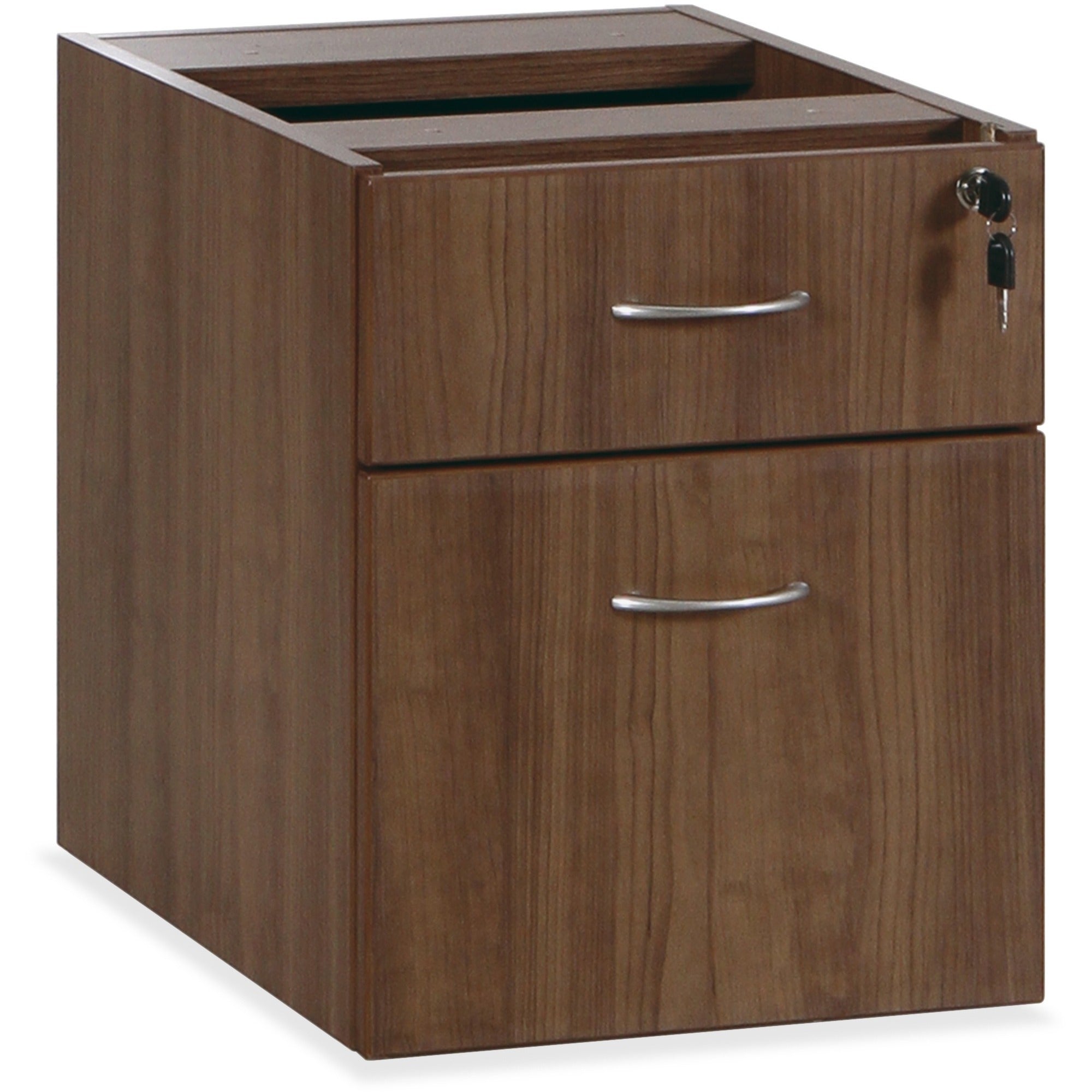 Lorell Essentials Series Box/File Hanging File Cabinet - 15.5" x 21.9"18.9" - 2 x Box, File Drawer(s) - Finish: Walnut Laminate - Built-in Hangrail, Ball Bearing Slides, Lockable, Durable, Adjustable Feet - For Office -