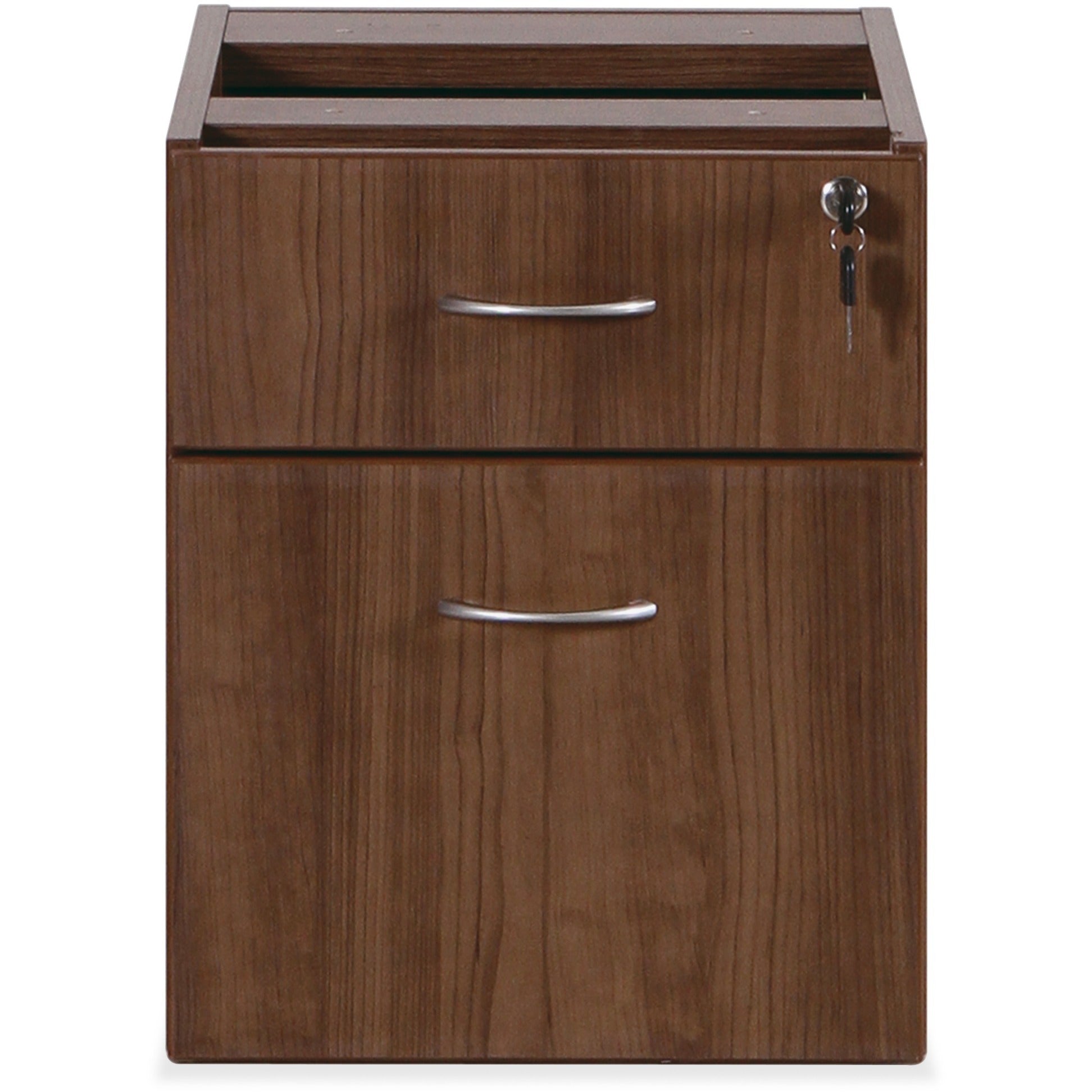 Lorell Essentials Series Box/File Hanging File Cabinet - 15.5" x 21.9"18.9" - 2 x Box, File Drawer(s) - Finish: Walnut Laminate - Built-in Hangrail, Ball Bearing Slides, Lockable, Durable, Adjustable Feet - For Office -