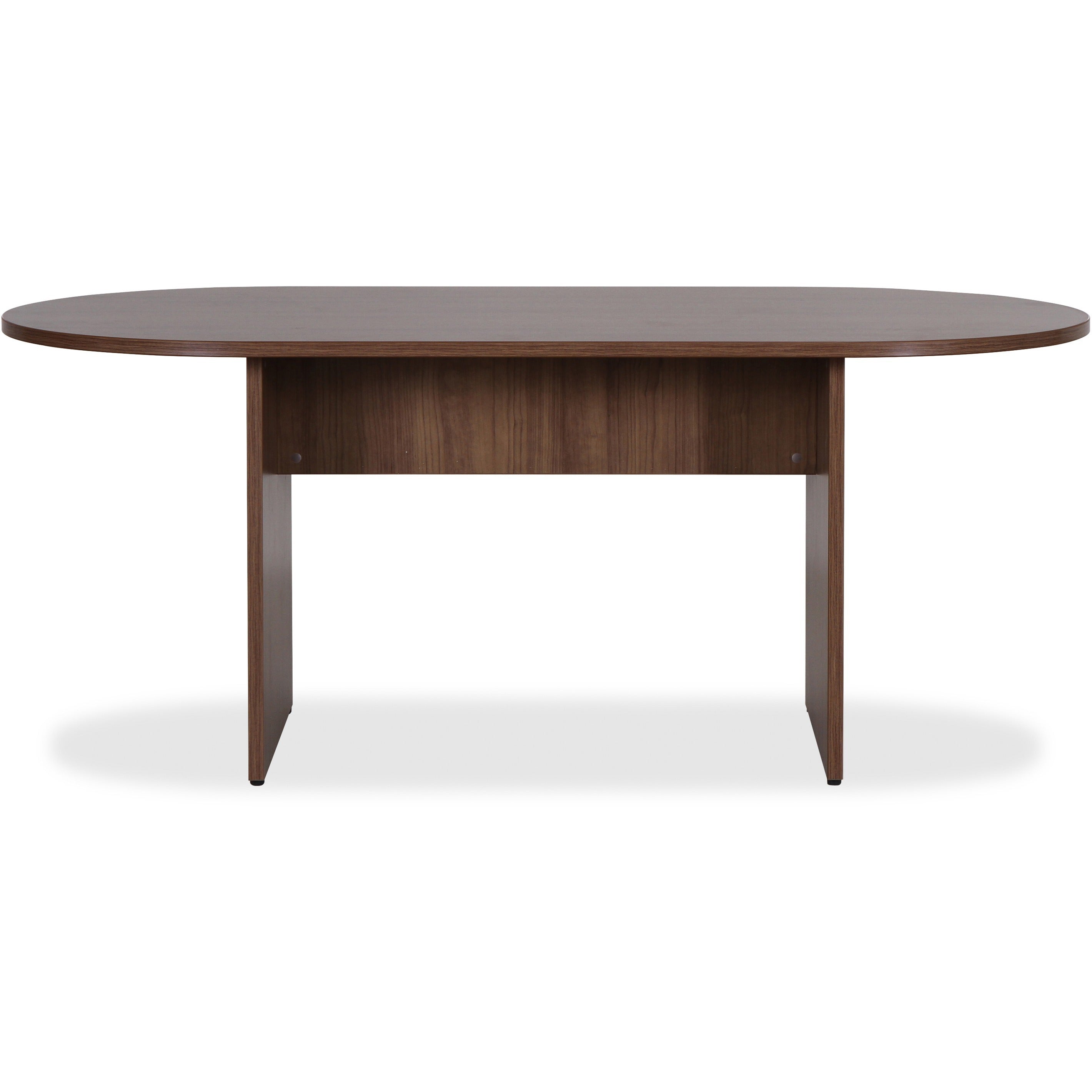 Lorell Essentials Oval Conference Table - 1.3" Table Top, 0" Edge, 70.9" x 35.4"29.5" Table - Finish: Walnut Laminate - Adjustable Foot Glide -