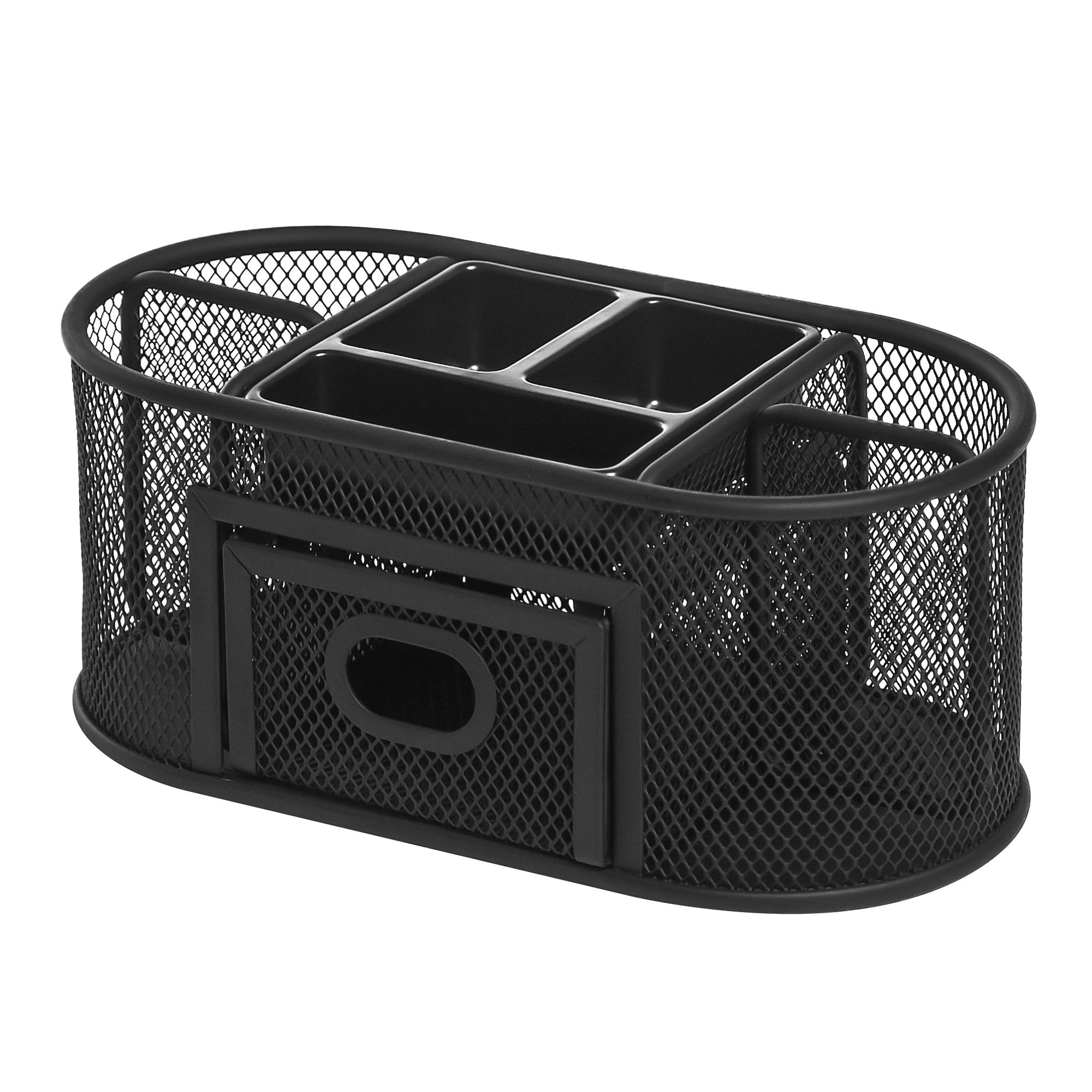 Lorell Mesh Desktop Organizer - Desktop - Compact, Sturdy, Removable Compartment - Black - Steel, Mesh, Plastic - 1 Each -
