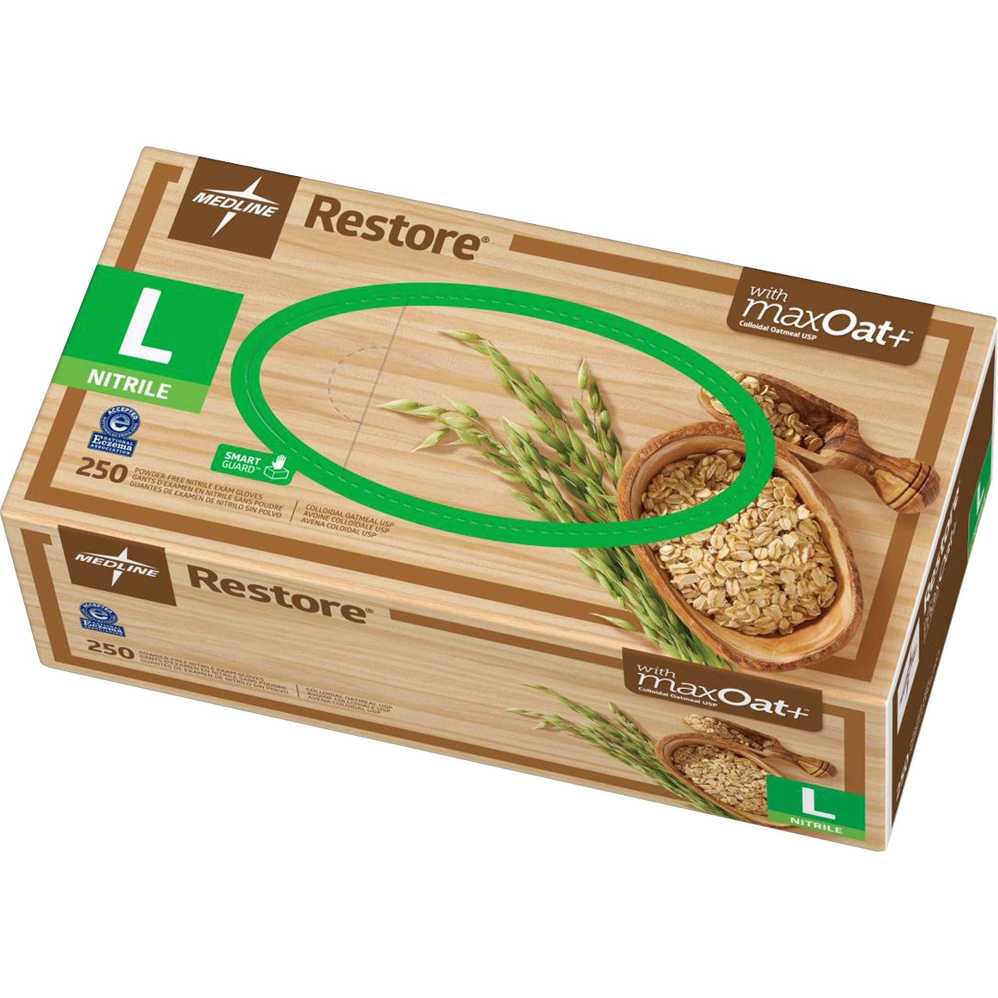 Medline Restore Nitrile Exam Gloves with Oatmeal - Large Size - For Right/Left Hand - Off White - Latex-free, Allergen-free, Textured Fingertip, Non-sterile - For Home, Healthcare Working - 250 / Box - 9.50" Glove Length -