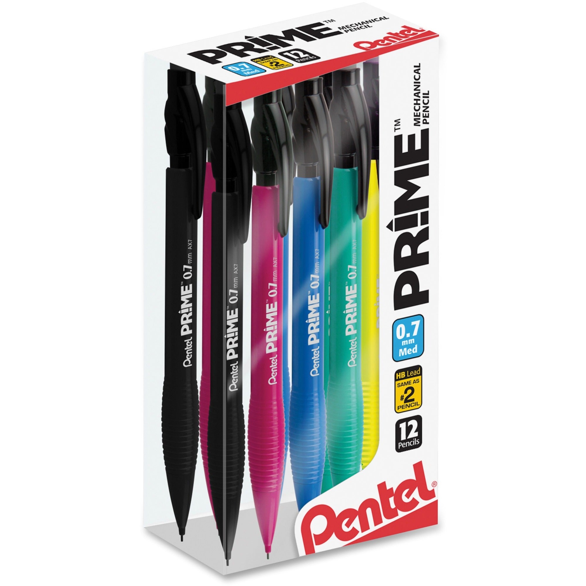 Pentel Prime Mechanical Pencil - #2 Lead - 0.7 mm Lead Diameter - Medium Point - Assorted Lead - 1 Dozen -