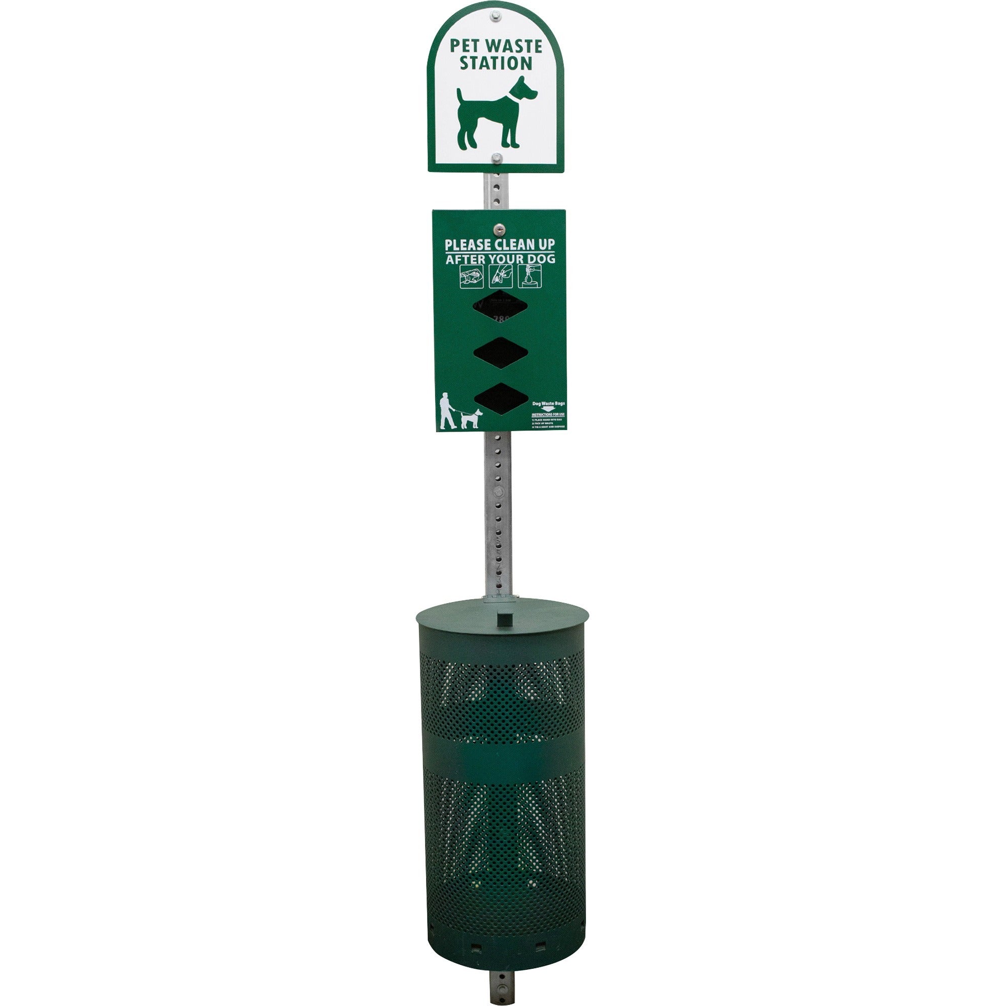 Tatco Dog Waste Station Trash Can - Rust Resistant - Powder Coated Aluminum - Green - 1 Each -