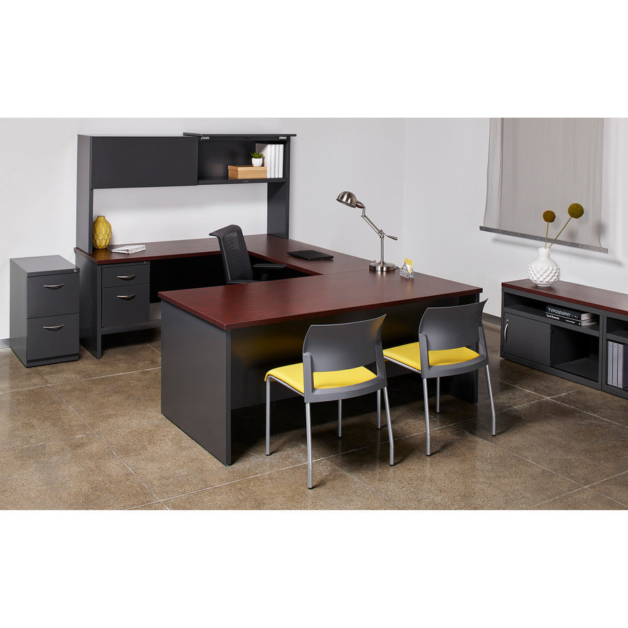 Lorell Fortress Modular Series Right-Pedestal Desk - 72" x 36" , 1.1" Top - 2 x Box, File Drawer(s) - Single Pedestal on Right Side - Material: Steel - Finish: Mahogany Laminate, Charcoal - Scratch Resistant, Stain Resistant, Ball-bearing Suspension, -