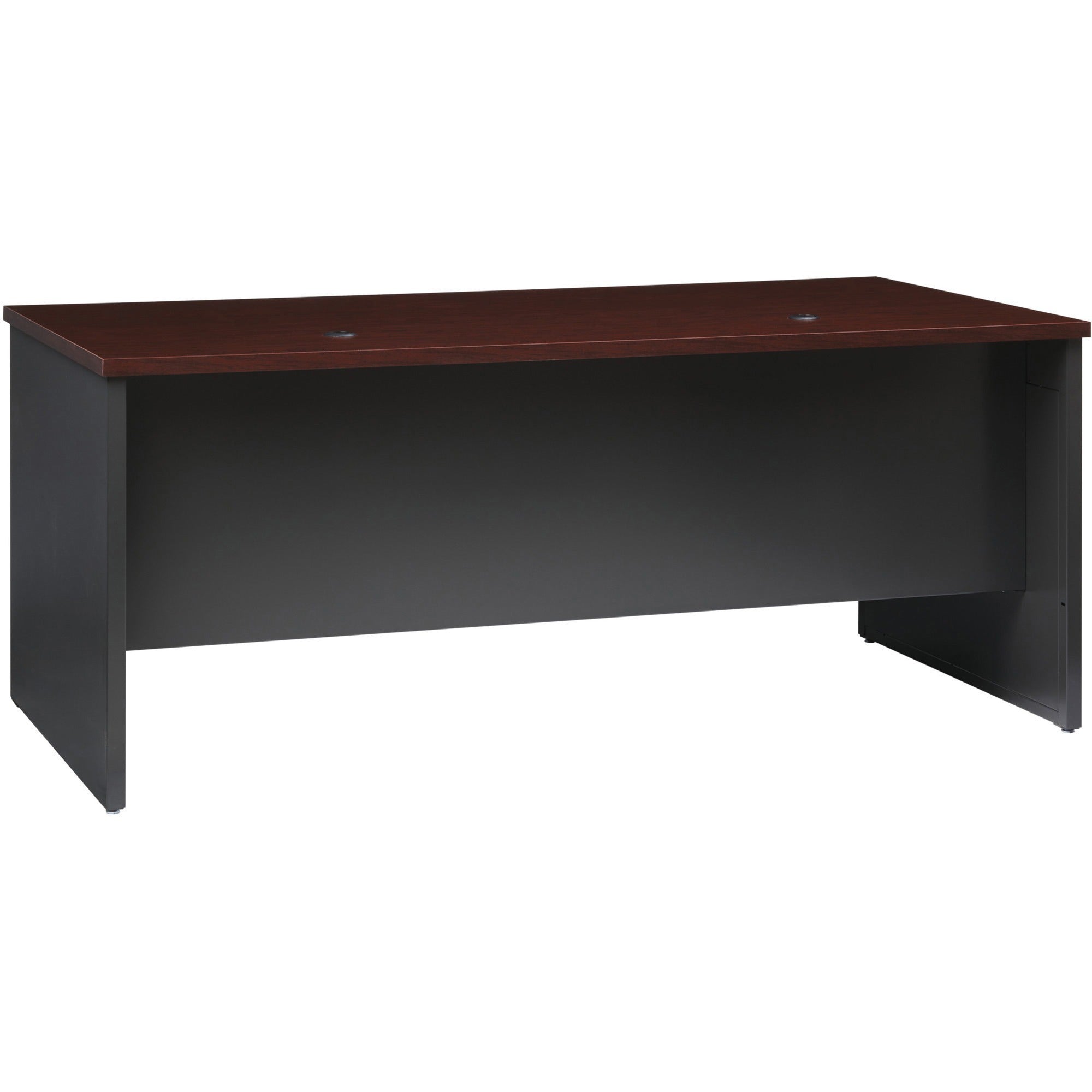 Lorell Fortress Modular Series Left-Pedestal Desk - 72" x 36" , 1.1" Top - 2 x Box, File Drawer(s) - Single Pedestal on Left Side - Material: Steel - Finish: Mahogany Laminate, Charcoal - Scratch Resistant, Stain Resistant, Ball-bearing Suspension, G -