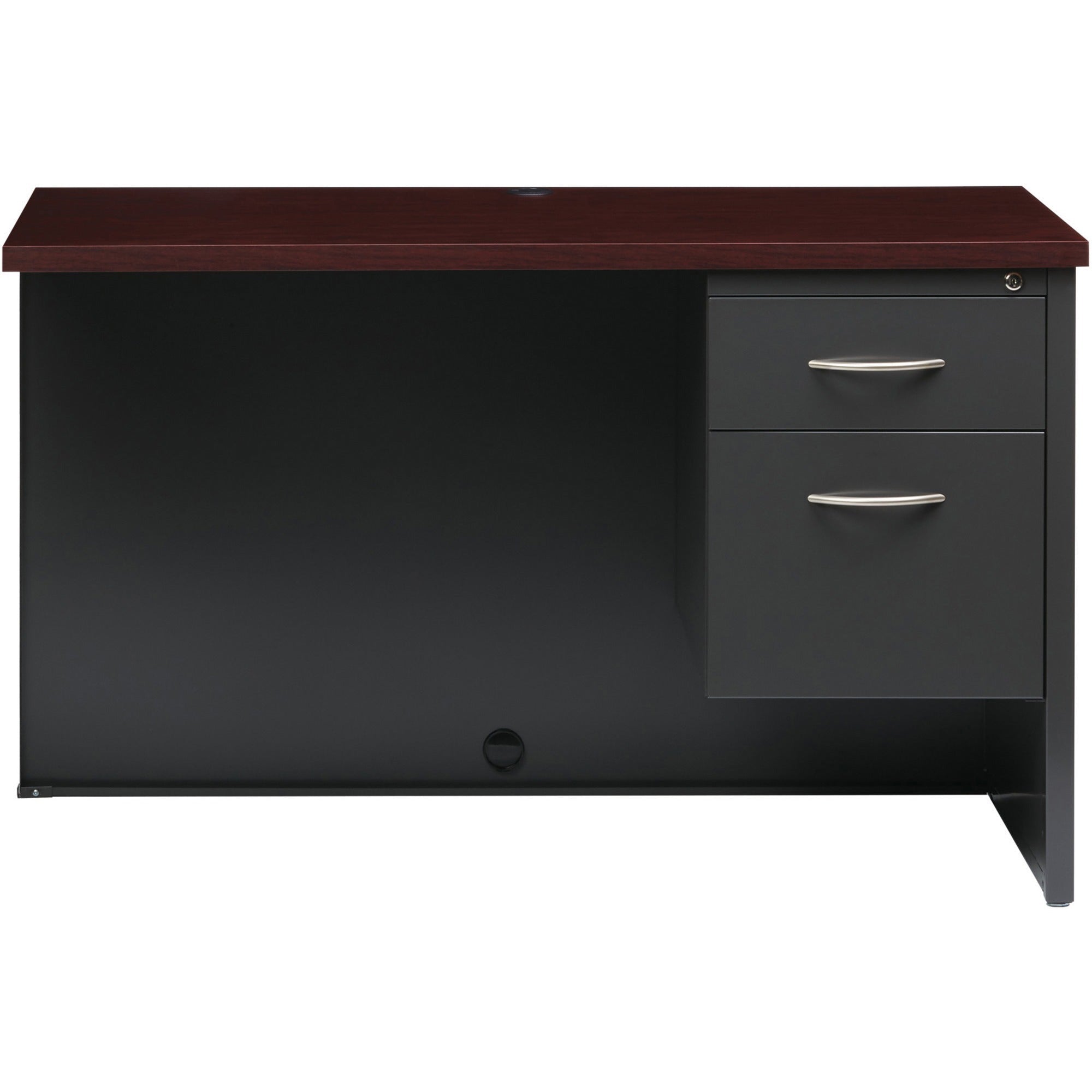Lorell Fortress Modular Series Right Return - 48" x 24" , 1.1" Top - 2 x Box, File Drawer(s) - Single Pedestal on Right Side - Material: Steel - Finish: Mahogany Laminate, Charcoal - Scratch Resistant, Stain Resistant, Ball-bearing Suspension, Gromme -