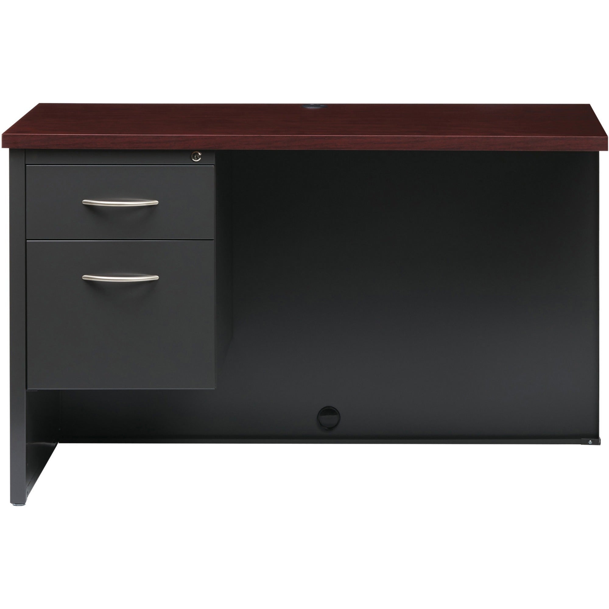 Lorell Fortress Modular Series Left Return - 48" x 24" , 1.1" Top - 2 x Box, File Drawer(s) - Single Pedestal on Left Side - Material: Steel - Finish: Mahogany Laminate, Charcoal - Scratch Resistant, Stain Resistant, Ball-bearing Suspension, Grommet, -