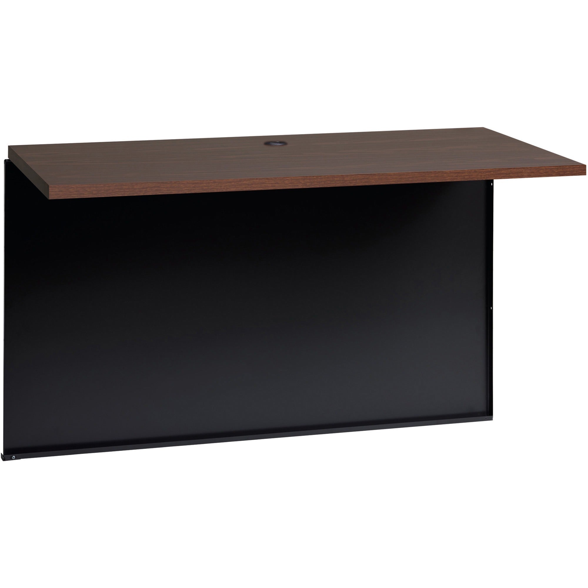 Lorell Fortress Modular Series Bridge - 48" x 24" , 1.1" Top - Material: Steel - Finish: Walnut Laminate, Black - Scratch Resistant, Stain Resistant, Ball-bearing Suspension, Grommet, Handle, Cord Management -