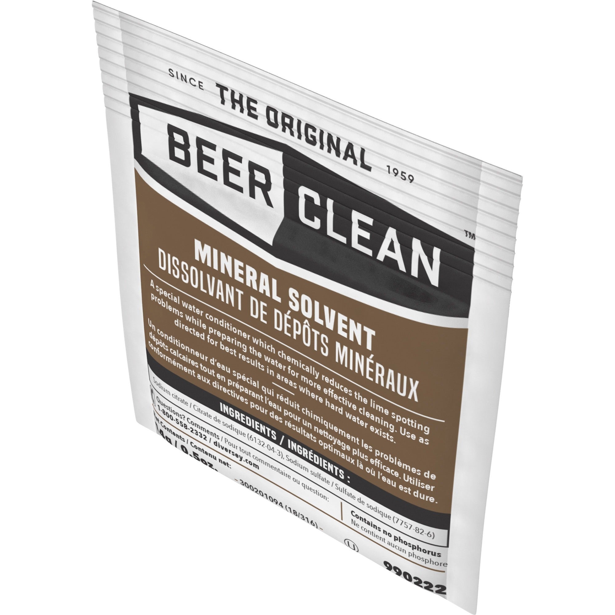 Diversey Beer Clean Mineral Solvent - For Glassware - 0.49 oz (0.03 lb) - 100 / Carton - Odorless, Residue-free - White -