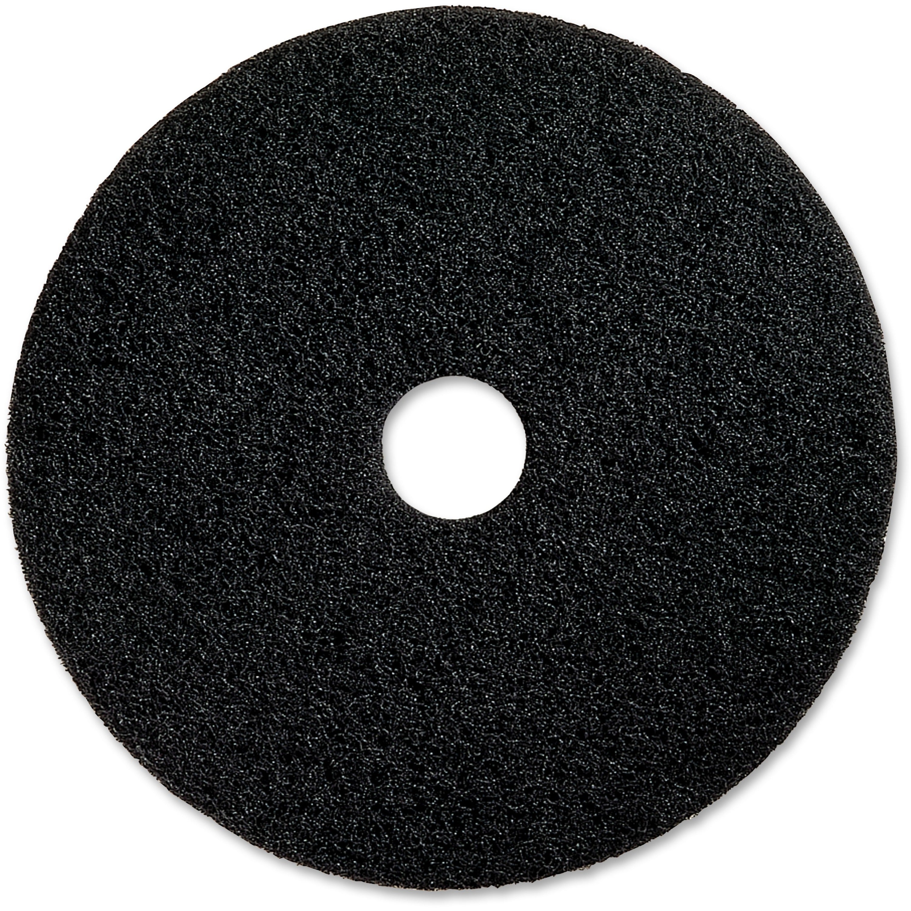 Genuine Joe Black Floor Stripping Pad - 14" Diameter - 5/Carton x 14" Diameter x 1" Thickness - Floor, Stripping - 175 rpm to 350 rpm Speed Supported - Heavy Duty, Dirt Remover, Flexible, Long Lasting, Abrasive, Rotate - Resin, Fiber - Black -