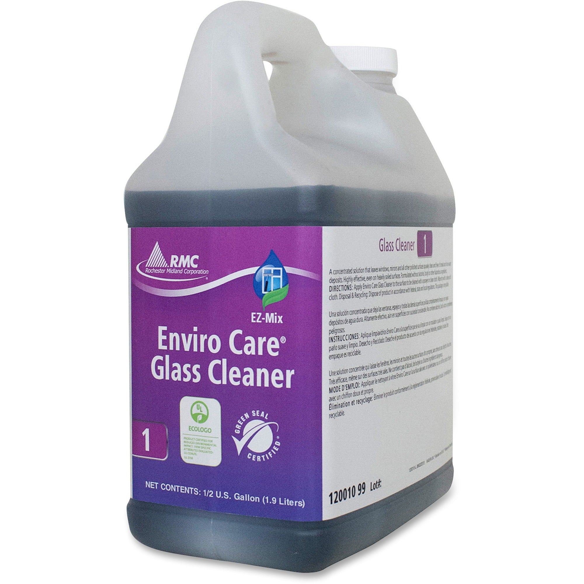 RMC Enviro Care Glass Cleaner - For Multipurpose, Multi Surface - Concentrate - 64.2 fl oz (2 quart) - 4 / Carton - Non-streaking, Alcohol-free, Non-corrosive, Ammonia-free, Petroleum Free, Bio-based - Purple -